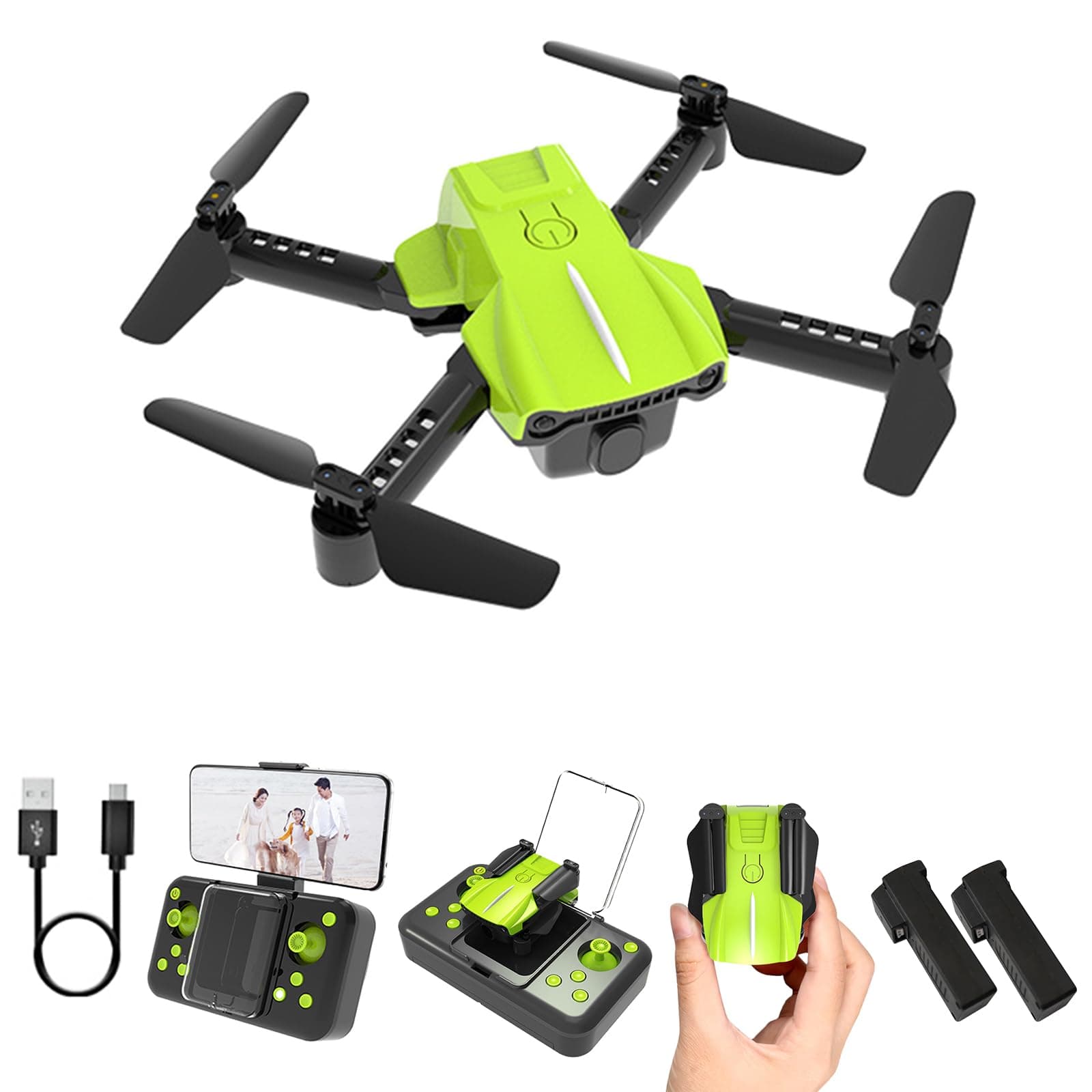 Drone with Camera, Camera RC Drone 1080p HD FPV Foldable Remote Control Dron for Beginner Toys Gifts for Kids and Adults, Green