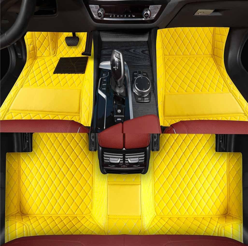 Custom Personalized Floor Mats ,Luxury Full Coverage All Weather Car Floor Mats,Anti-Slip Leather Car Mat Set ,Custom Floor Mat, for 99% of Cars, Trucks & SUV. (Yellow)