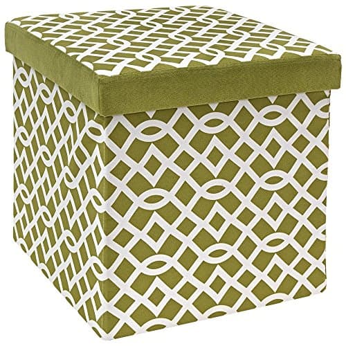 Fresh Home Elements The FHE Group Microsuede Folding Storage Ottoman, 15 by 15 by 15 Inches, Apple Green and White