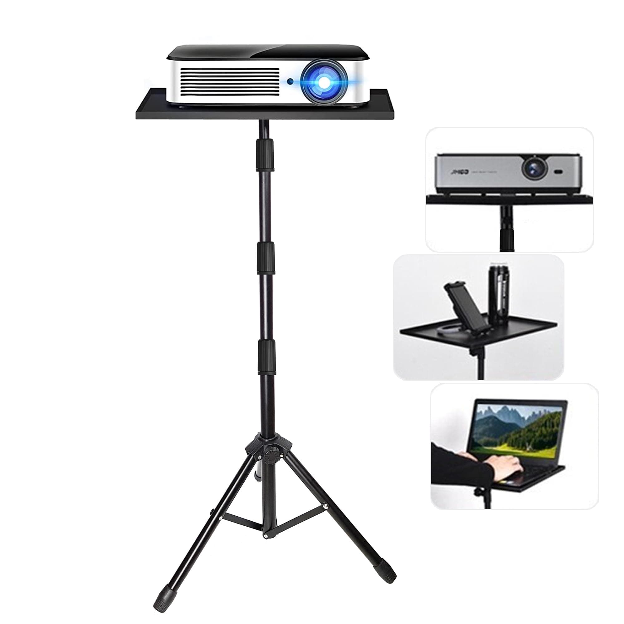 BROLAVIYA Projector Tripod Stand, Laptop stand, Adjustable Height, Perfect for Multi-Purpose stand for Projector, Home, Stage or Studio, Office, Black