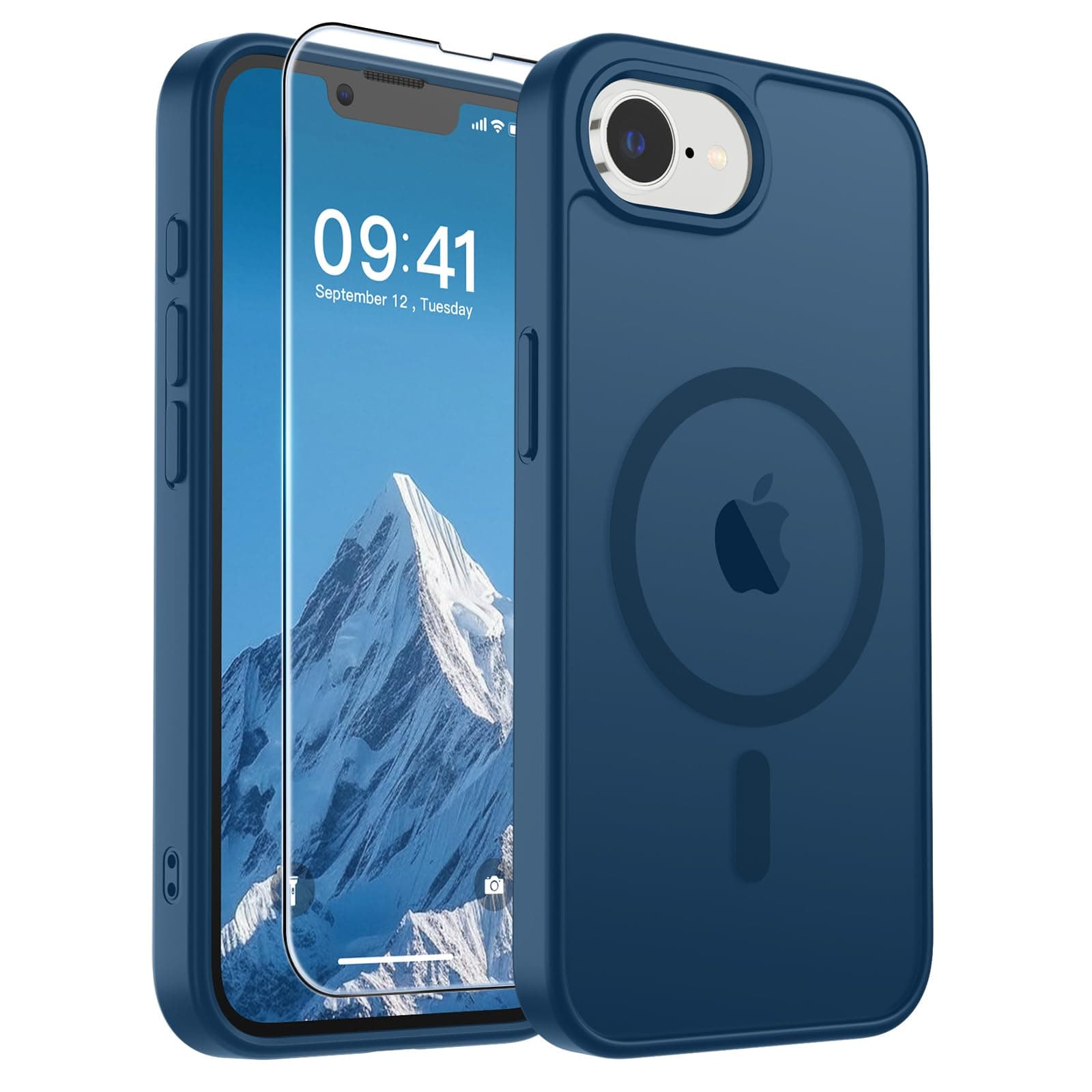 SUPFINE Magnetic for iPhone 17e Case/iPhone 16e Case with Screen Protector (Compatible with MagSafe)(Military Grade Drop Protection) Translucent Matte with Anti-Fingerprint Phone Case,Deep Blue