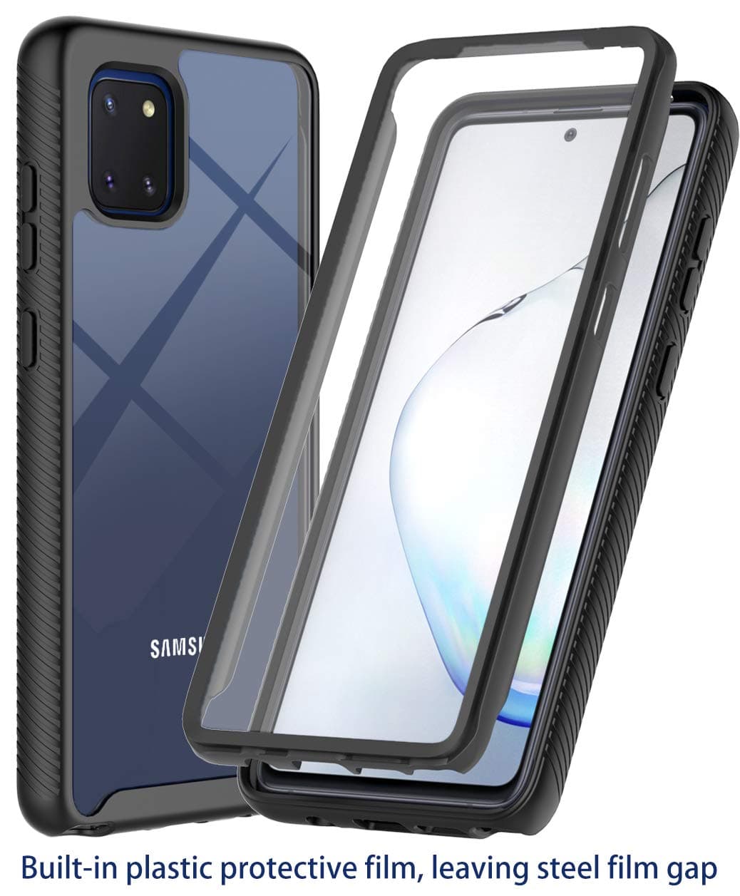 ONOLA Galaxy Note10 Lite Case(2020), Galaxy A81 Case, M60S case,Three Defense Built-in Screen Protector Shockproof Cover for Samsung Galaxy Note Lite (Black)