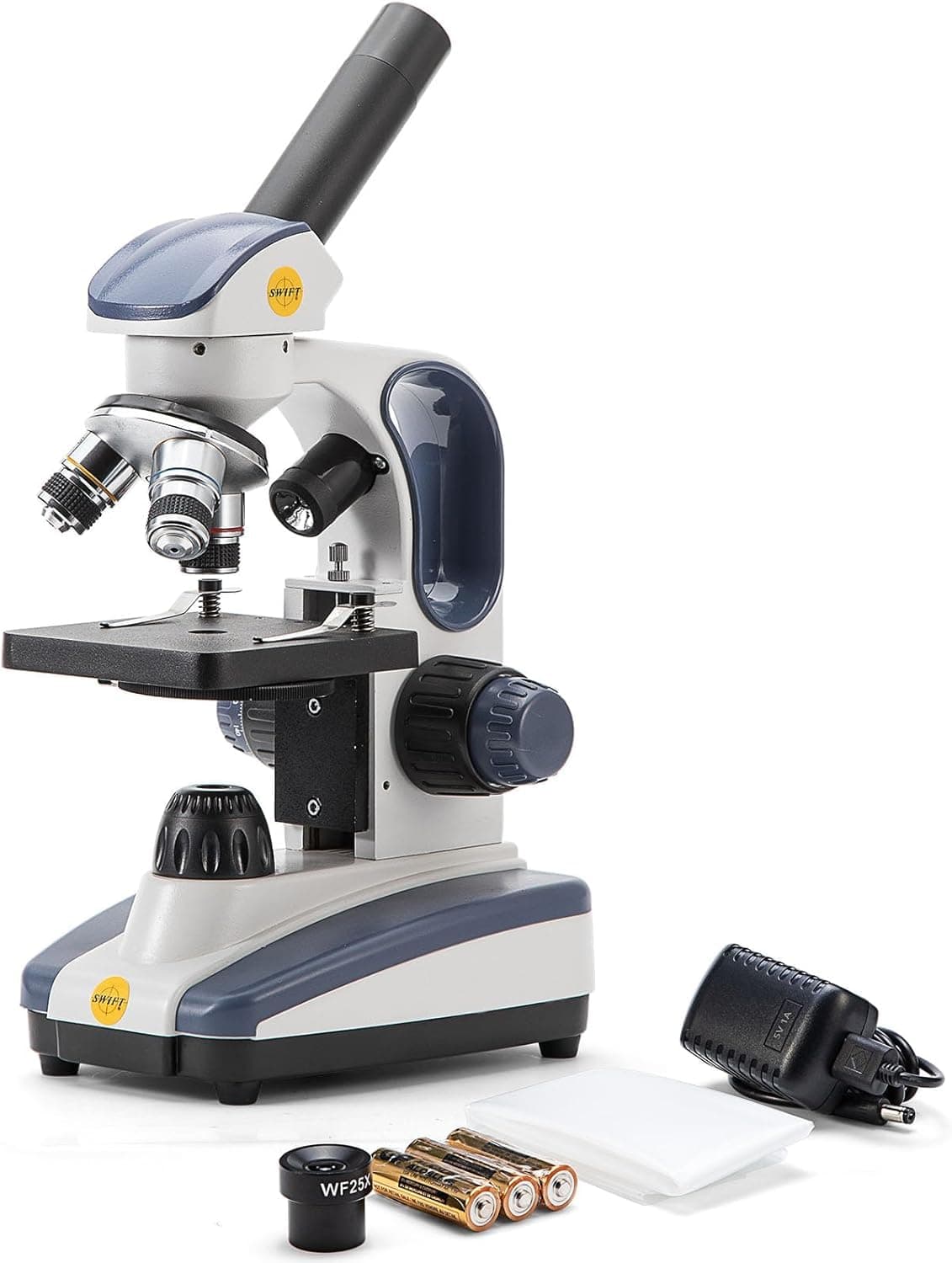 Compound Monocular Microscope with 40X-1000X Magnification, Dual Light, Precision Fine Focus, Wide-Field 25X Eyepiece and Cordless Capability for Student Beginner