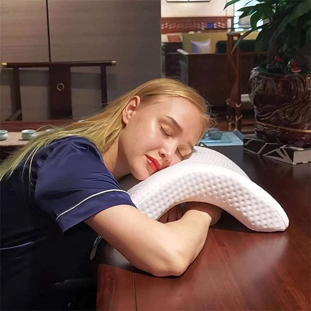 Aldrin C-Shaped Curved Memory Foam Pillow | Sleeping Neck Cervical Pillow | Hollow Design Arm Rest Hand Pillow | Pillow for Couple Side Sleepers | Travel Pillow (White)