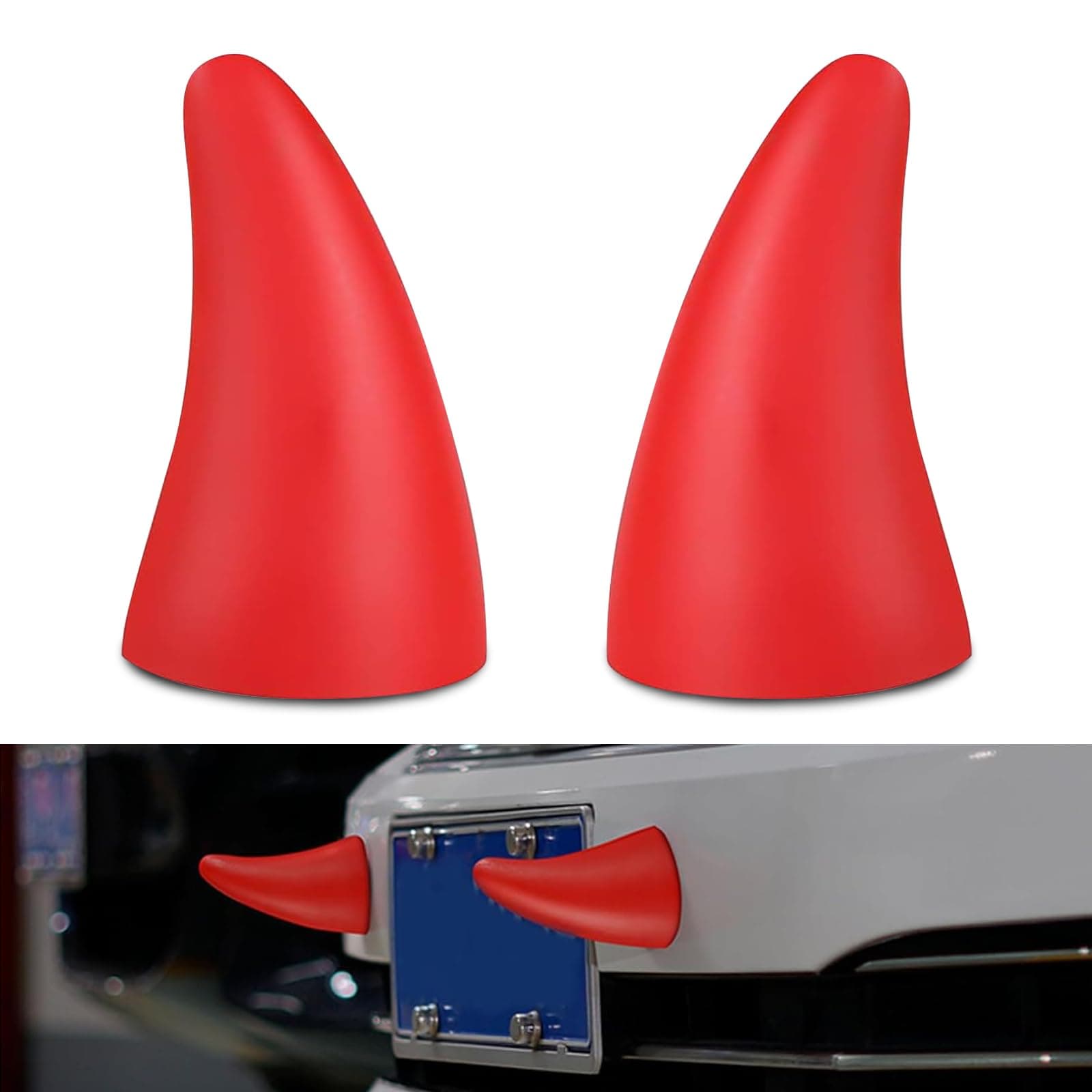 2 PCS 3D Devil Horns Elastic Car Sticker, Anti-Collision Protection Decal, 4.45" x 2.76", Universal for Most Cars (Red)