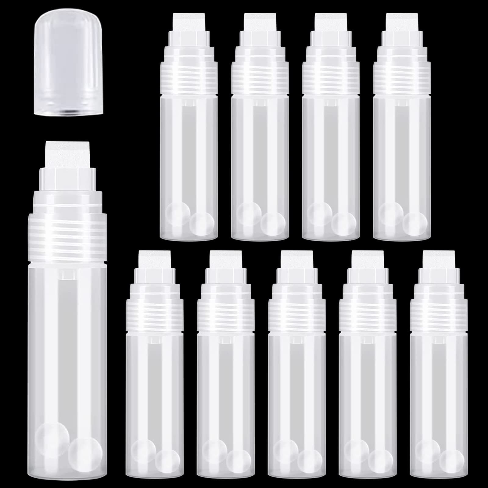 10 Pack Refillable Acrylic Paint Markers 15 mm Empty Acrylic Markers Clear White Marker Pens Empty Fillable Paint Touch Up Pen for Rock Painting Wood Graffiti Paper Drawing