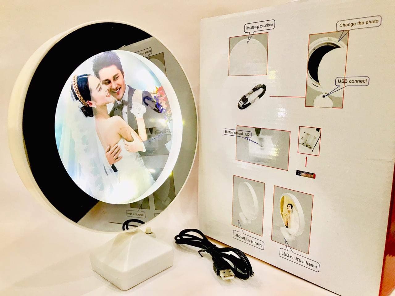 JIADA Magic Mirror Photo Frame| Magic Mirror LED Photo Frame| Birthday/Valentine's Gift| Surprise Decoration| Attractive Mirror| Round Mirror