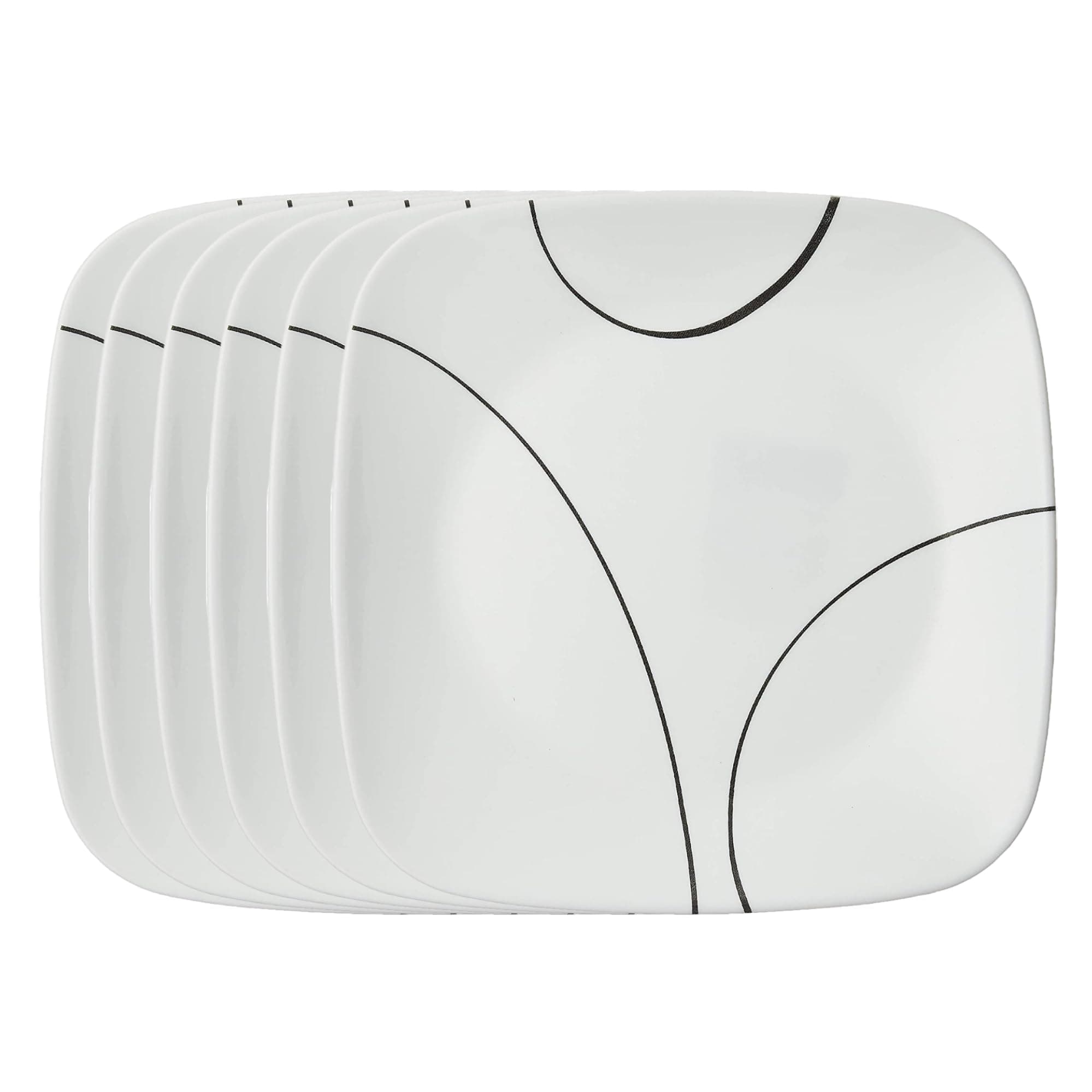 Square Simple Lines Lunch Plate Set, 6 Pack