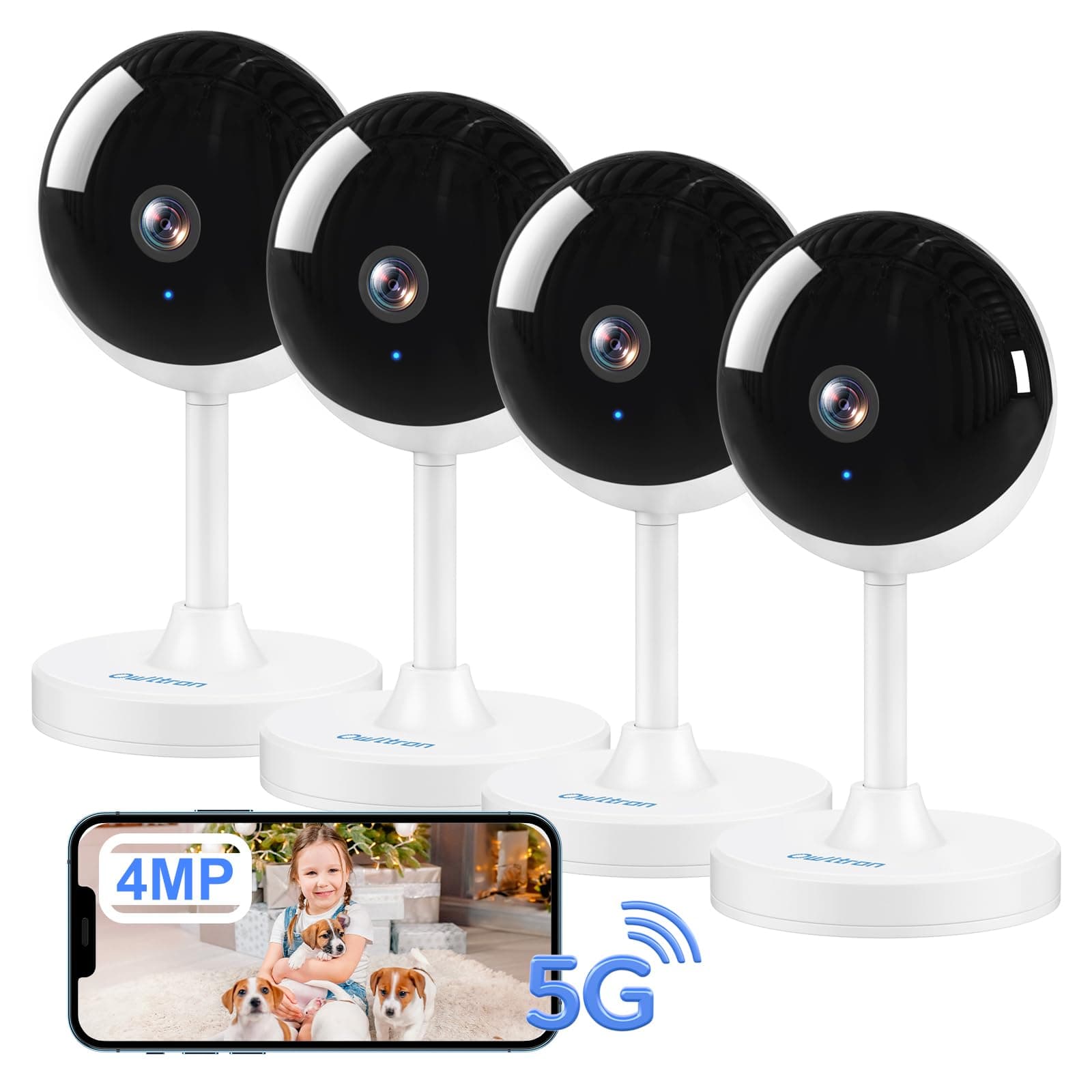 owltron Indoor Security Camera 4MP,4 Pack 2.4GHz/5G WiFi 2K Home Cameras for Baby/Elder/Dog/Pet/Nanny Monitor Cam with Phone app,24/7 Cloud&SD Card Storage,2-Way Audio,Compatible with Alexa