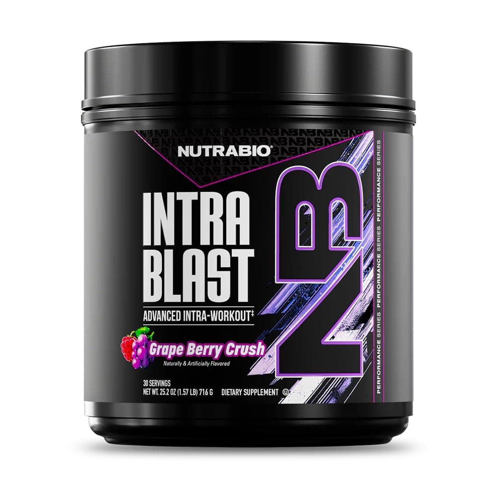 NutraBio Intra Blast and Pre-Workout Powder - Advanced Electrolyte Performance Drink - Amino Acid Recovery, EAA/BCAA Formula - Non-GMO and Gluten Free - Grape Berry Crush - 30 Servings