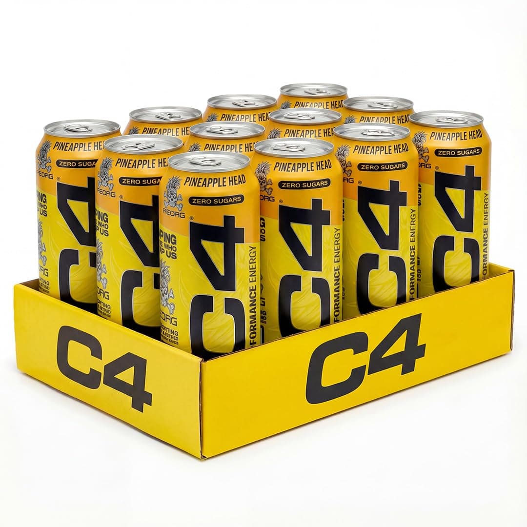 C4 Performance Energy Drinks Pineapple Head 500ml (12 pack) | Sugar Free Energy Drink with 160mg Caffeine, 250mg Betaine, 1050mg Taurine | Low Calorie Fizzy Drinks for On the Go Energy and Focus