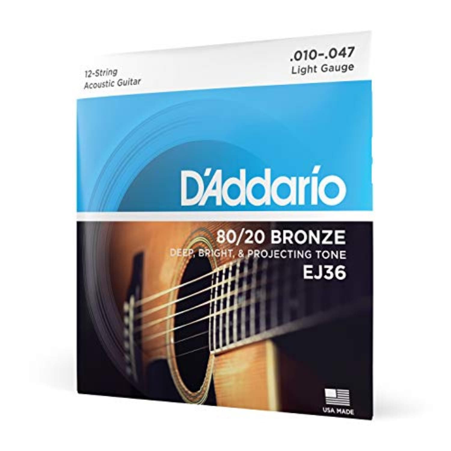 Acoustic Guitar Strings - 80/20 Bronze - For 12 String Guitars - Deep, Bright, Projecting Tone - EJ36 - Light, 12-String, 10-47
