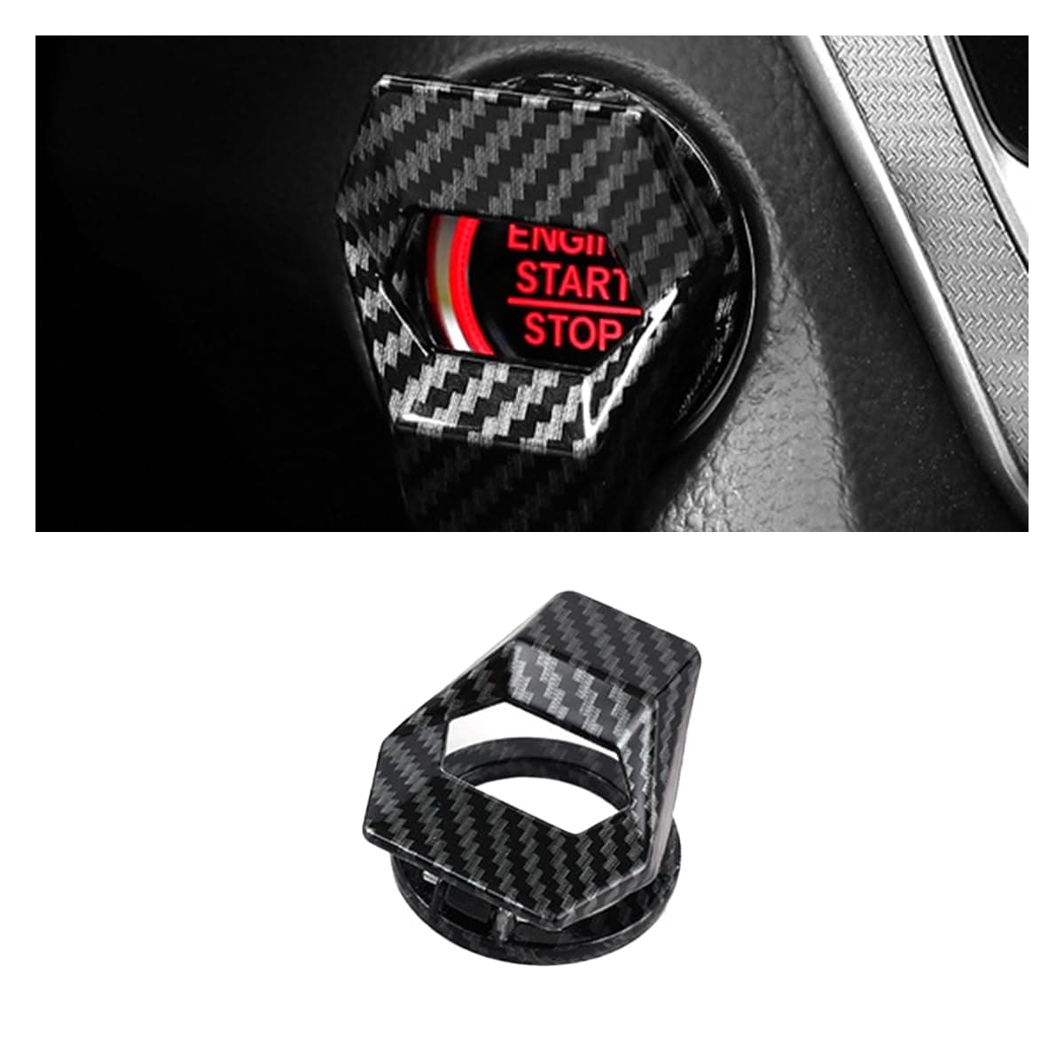 Engine Start/Stop Button Cover, Zinc Alloy Push Button Start Cover Power Control Trim, Universal Key Ignition Switch Protective Cover for Cars, SUVs (Carbon Fiber)