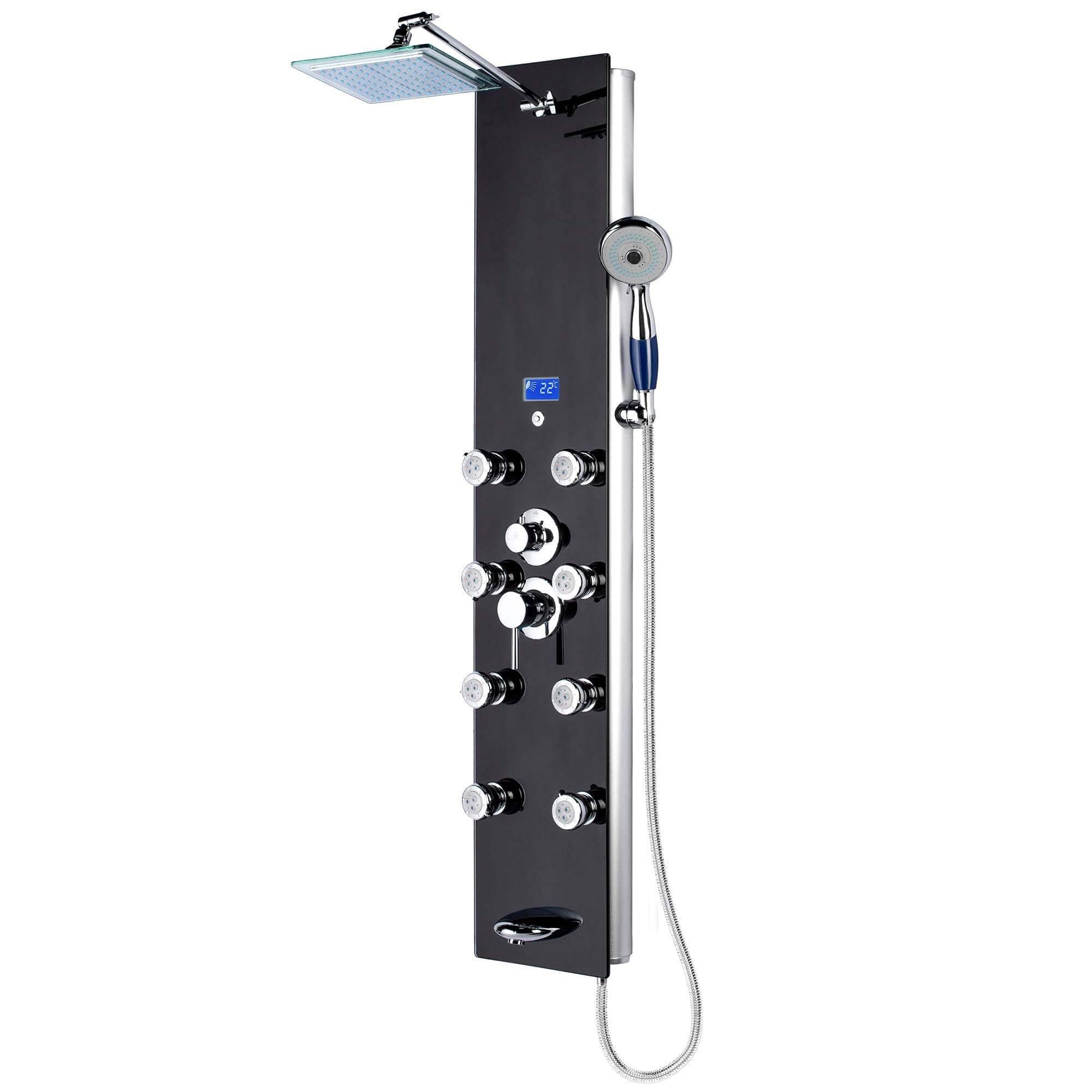 Blue Ocean 52" Aluminum SPA392B Shower Panel Tower System with Rainfall Shower Head and 8 Adjustable Massage Jets (Matte Black)