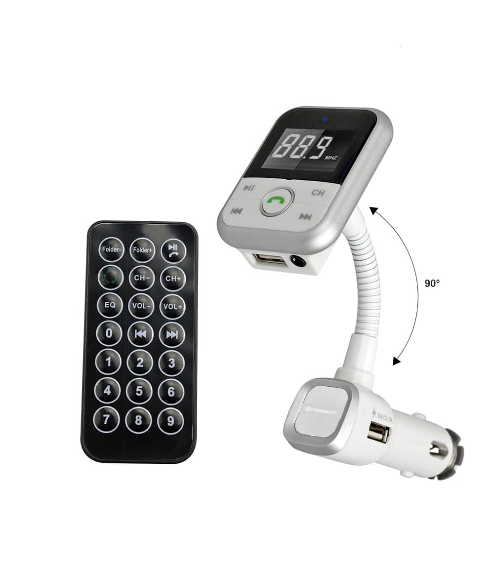 Bluetooth FM Transmitter,PERBEAT Wireless MP3 Player Radio Car Kit with USB Charging Supports SD Card Hands-free Aux-in for iPhone SE 6 6S Plus Samsung Galaxy S6 Edge and Other More Smartphones (silver)