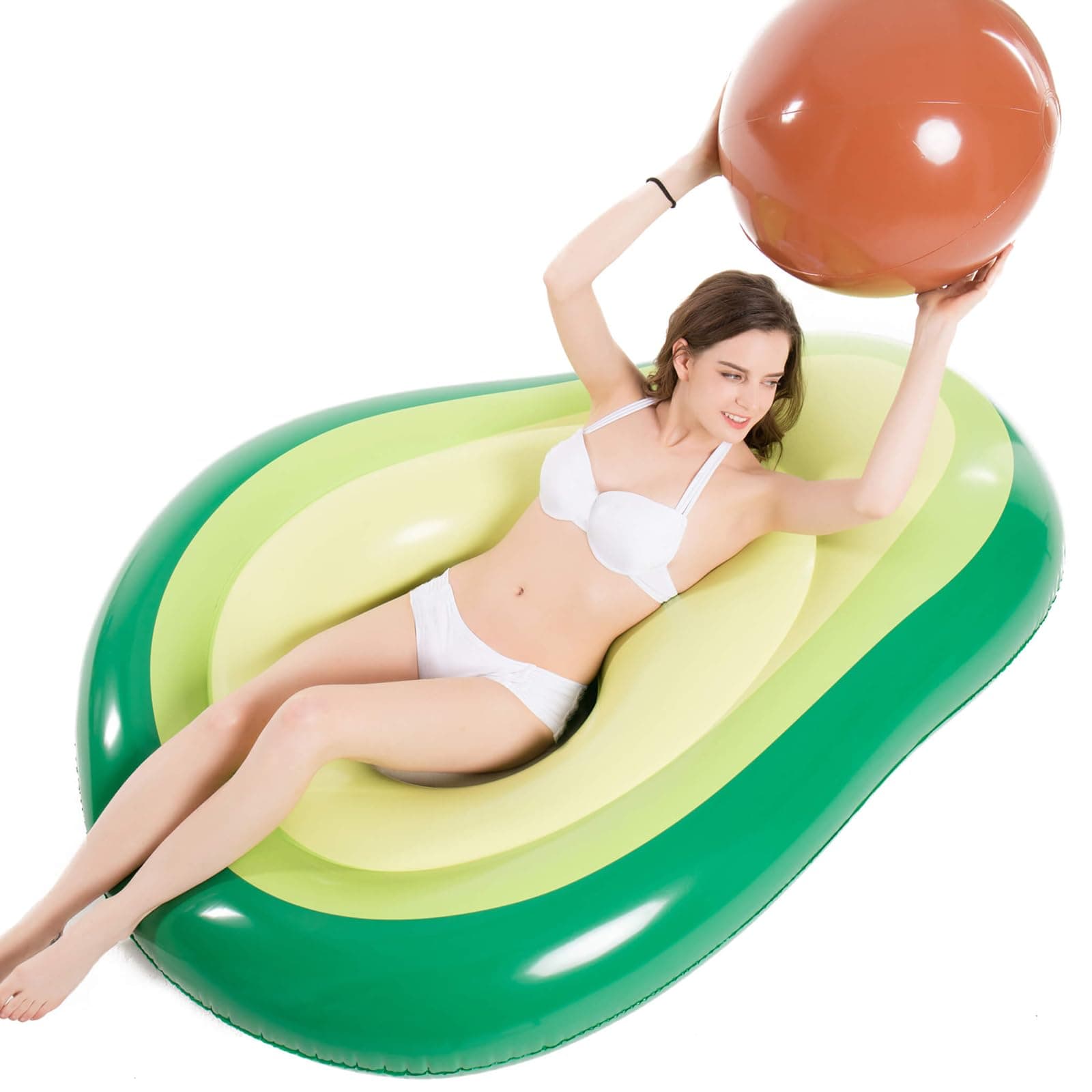 Inflatable Avocado Pool Float Floatie with Ball Water Fun Large Blow Up Summer Beach Swimming Floaty Party Toys Lounge Raft for Kids Adults
