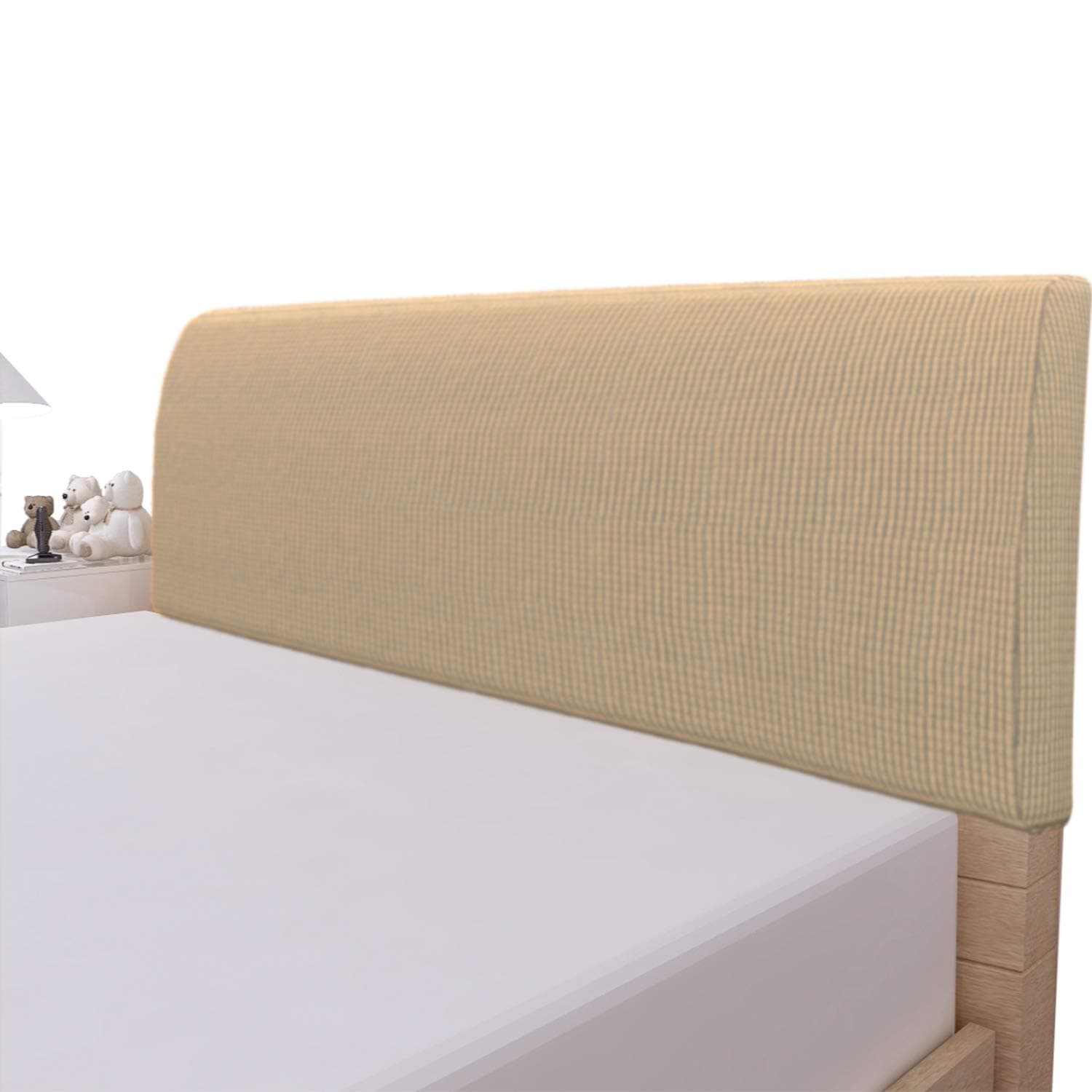 Easy-Going Stretch Bed Headboard Cover,Small Square Jacquard Headboard Slipcover, Dustproof Bed Head Cover for Bedroom (Twin,Sand)