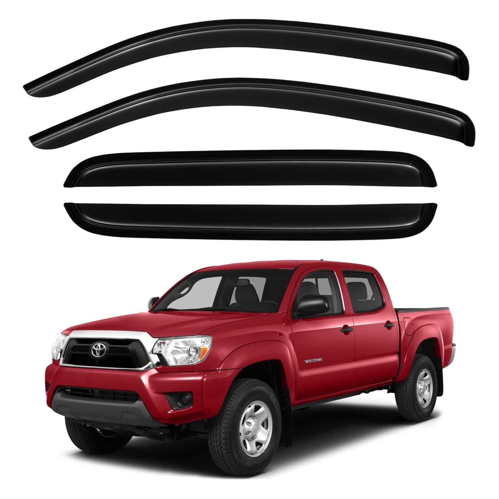 Window Visors Rain Guards for 2005-2015 Toyota Tacoma Double Cab, Out-Channel Window Vent Wind Deflectors Visors Shades for 05-15 Tacoma