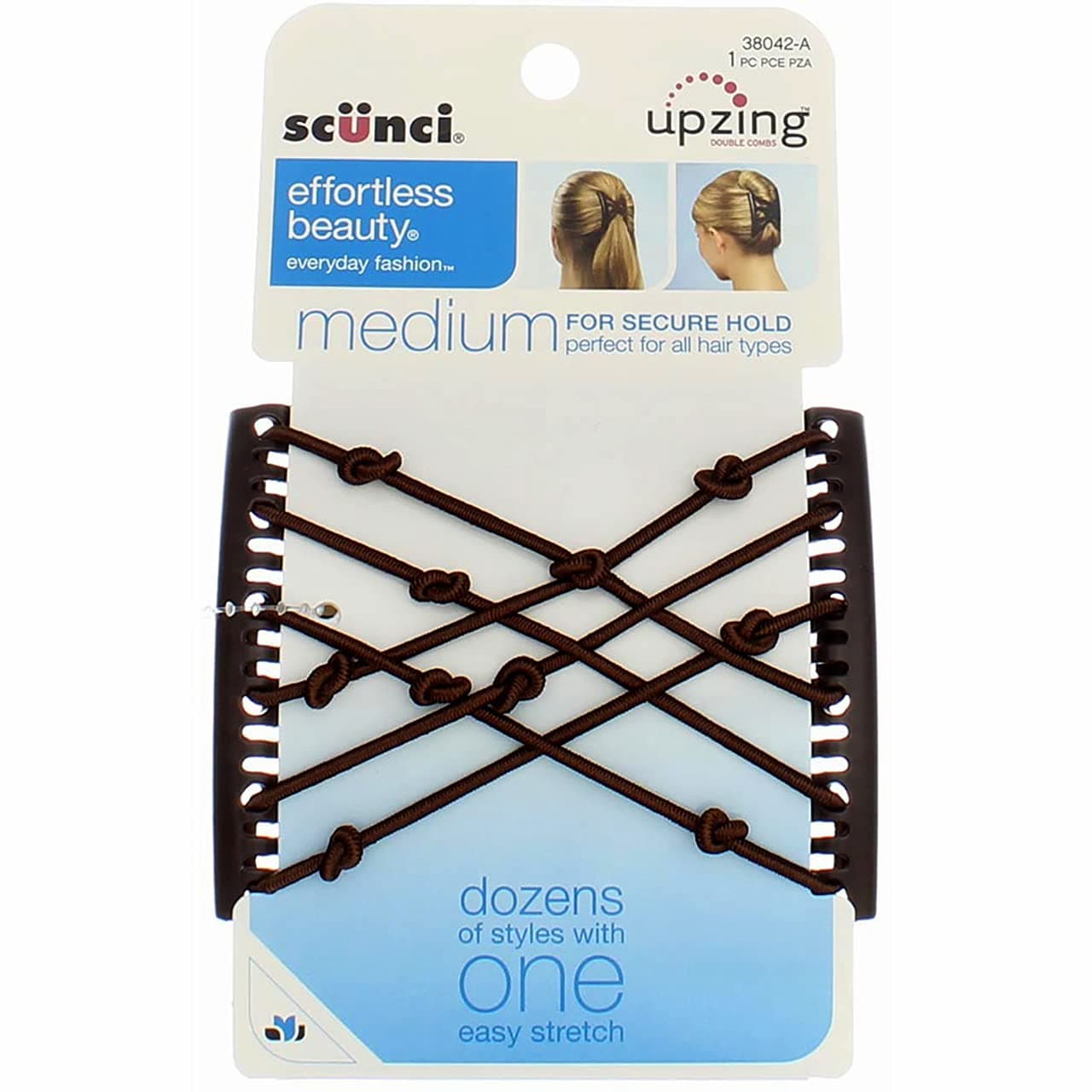 Scunci Braided Upzing Double Combs, Black or Brown (1-Unit)