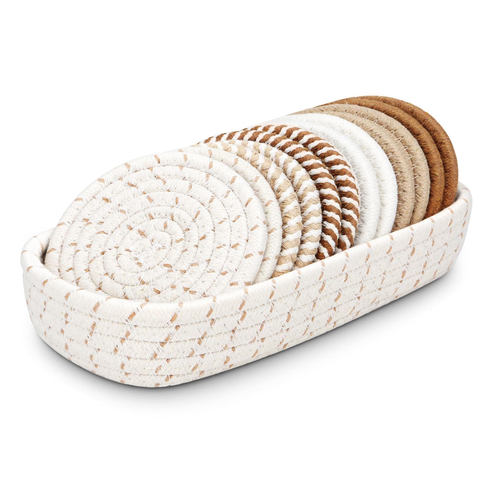 Coasters for Drinks, 12 Pack Coasters, Coaster Set of 6 Color, Suitable for Morhers Day, Gift for Mothers Day Best Choice, Mom Gifts, Brown + Basket, Dining Room Decor, Ditchen Table Decor