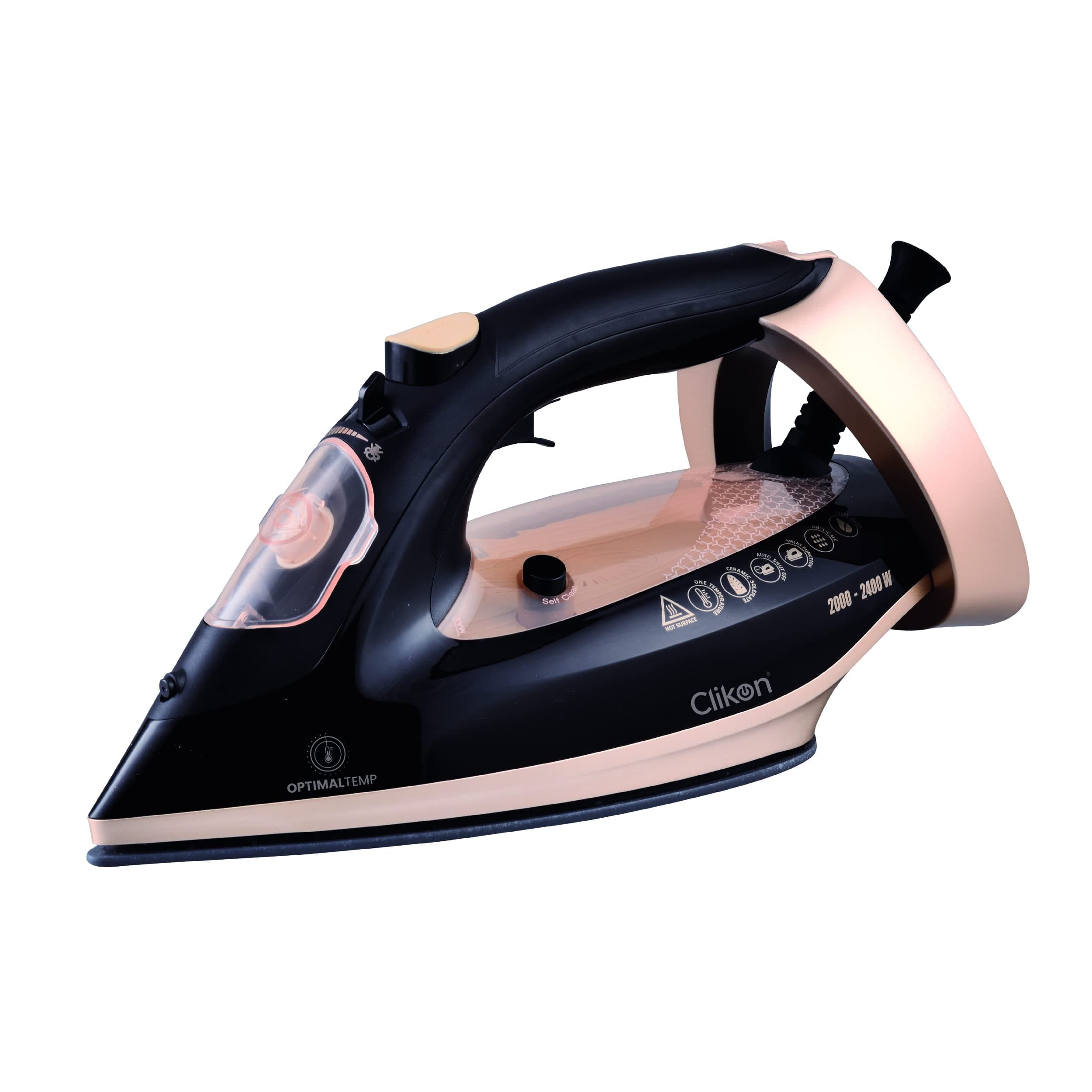 Clikon - Optimal Steam Iron with Automatic Heat Setting, Ceramic Coated Soleplate, 2 Trigger Shut-off, Anti-drip/Anti-calcite/Self-Cleaning Function, Multiple Steam Applications, 2400 Watts - CK4121