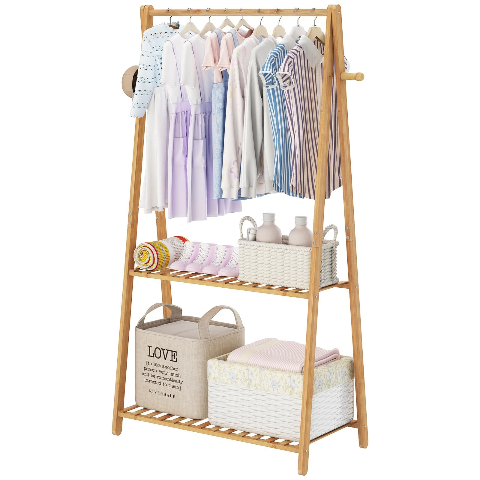 Bamboo Clothes Hanger Rack 2 Tiers