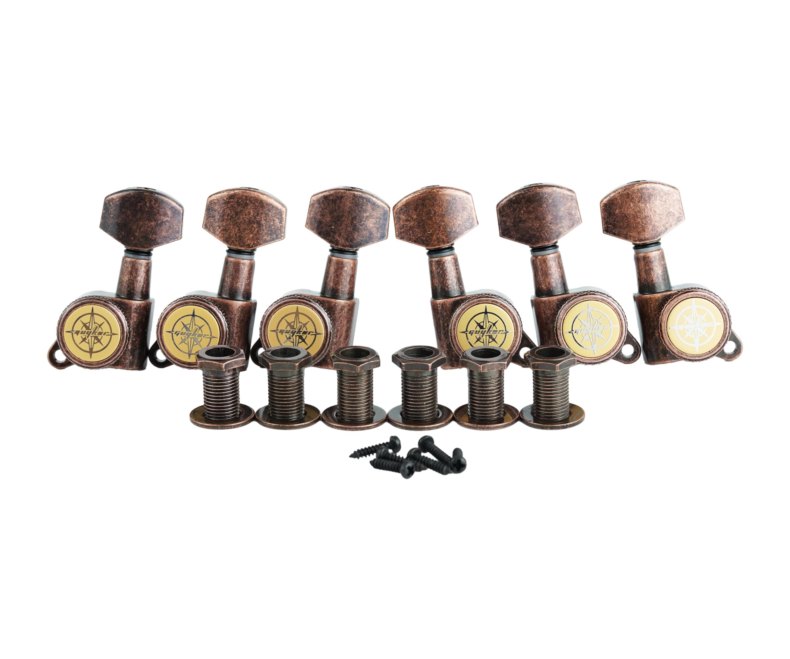 Guitar Locking Tuners (3L + 3R) - 1:18 Lock String Tuning Key Pegs Machine Head Replacement for ST TL SG LP Style Electric, Folk or Acoustic Guitars - Antique Bronze