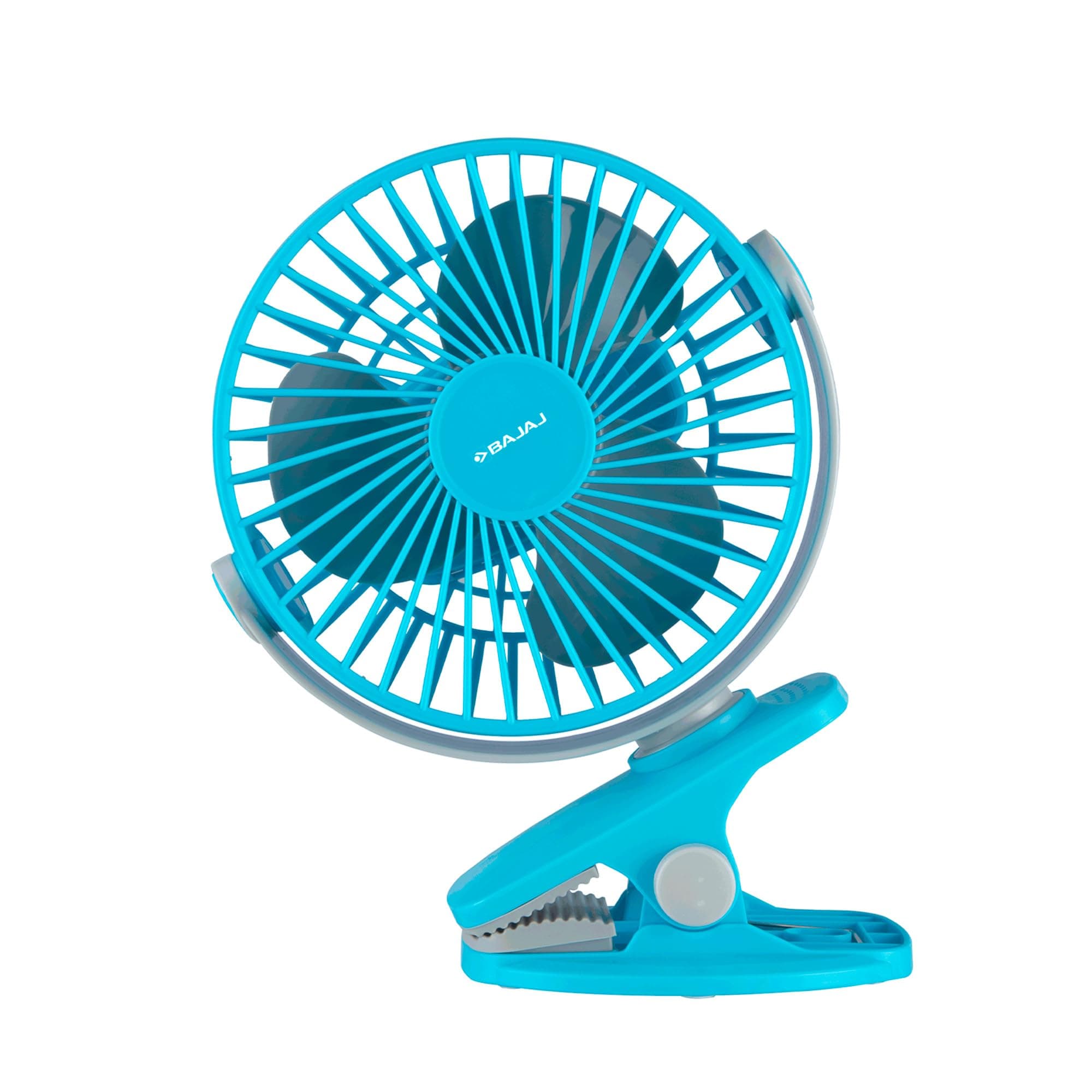 Bajaj Pygmy Mini Fan 110MM | USB Charging | Multi-Clip Function | Rechargeable | 4-Hr Back-up | Silent Operation | Longer Battery Life | Energy Efficient | Portable 【Blue】