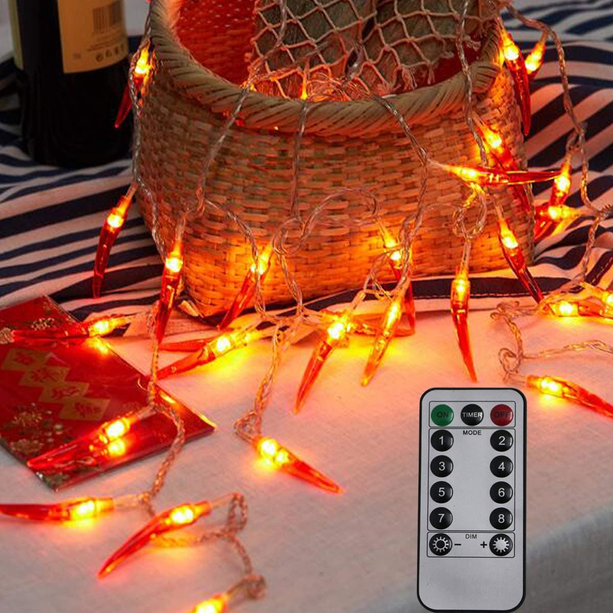Dreamworth Red Chili String Lights,10ft 20 LED Chili String Lights Battery Operated Remote Contol Fairy Lights for Wedding, Chinese New Year,Spring Festival,Party Decoration,Christmas