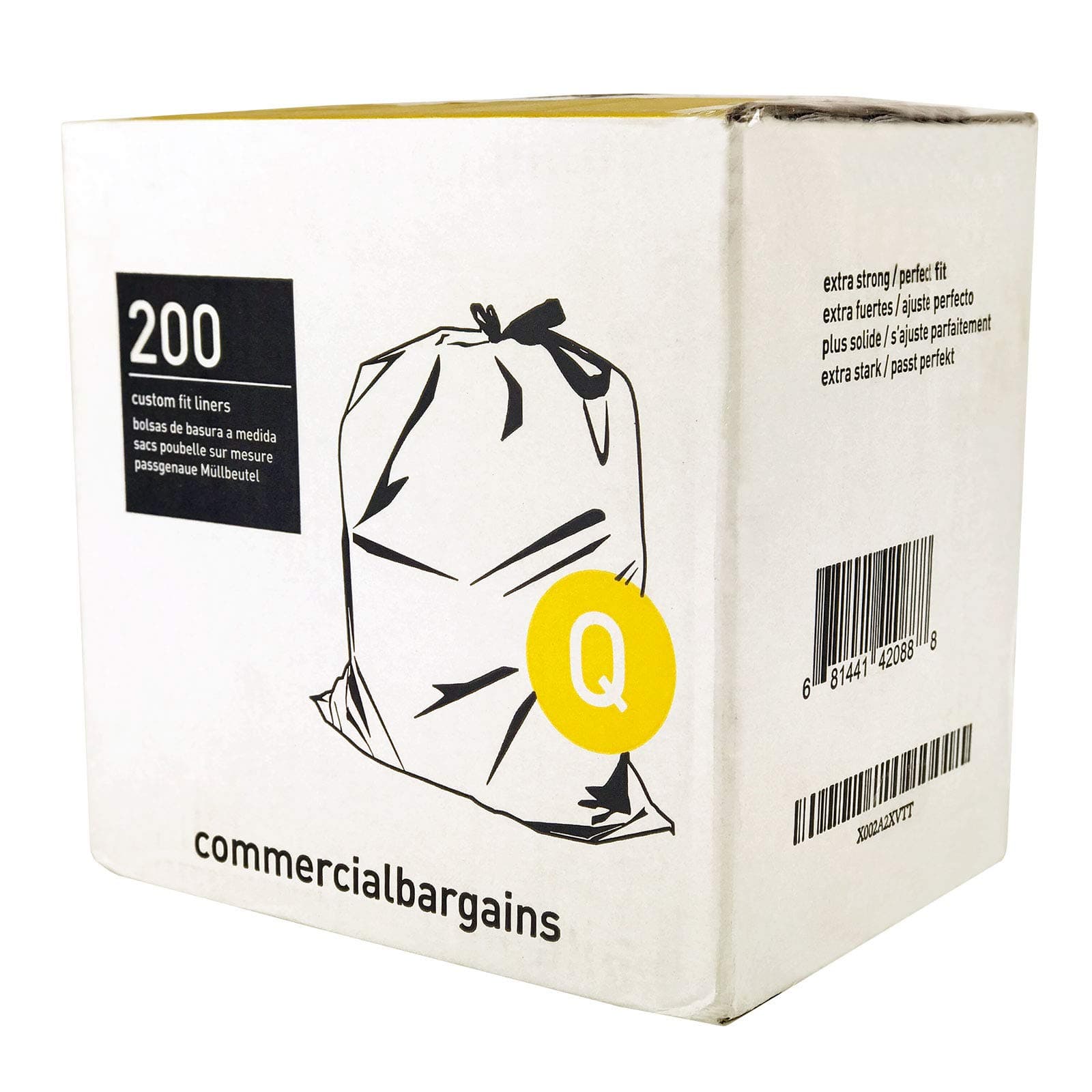 Commercial Bargains Code Q Custom Fit Drawstring Trash Bags, 50-65 Liter / 13-17 Gallon, 8 Roll, Simplehuman Code Q Compatible (200 Count) (Code Q - 13-17 Gallons)