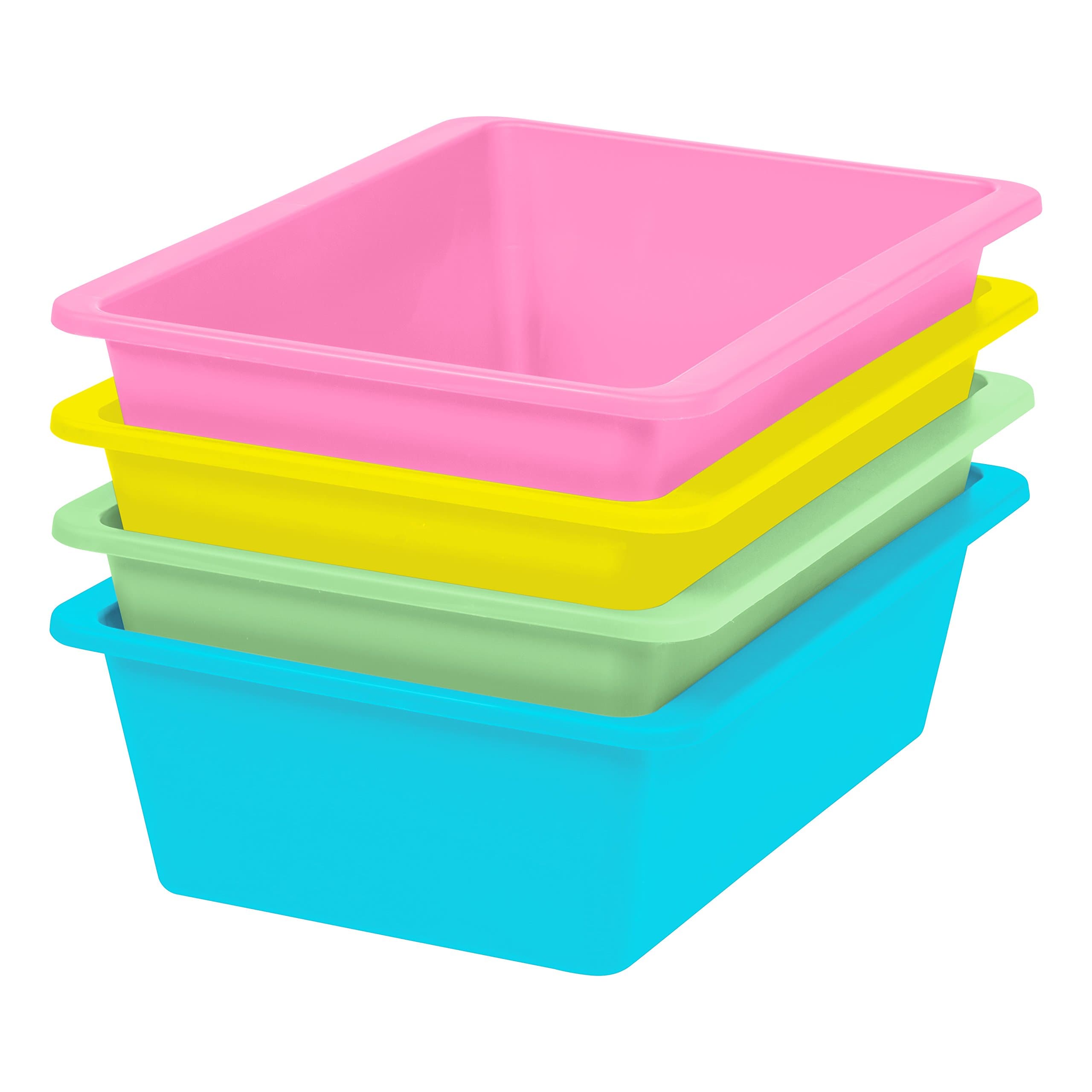 IRIS USA Plastic Storage Bins Containers Large, 4 Pack, Sensory Bin, Craft Storage, Craft Organizers and Storage, Organizing Container for Home, Office and School Supplies, Stackable, Pastel