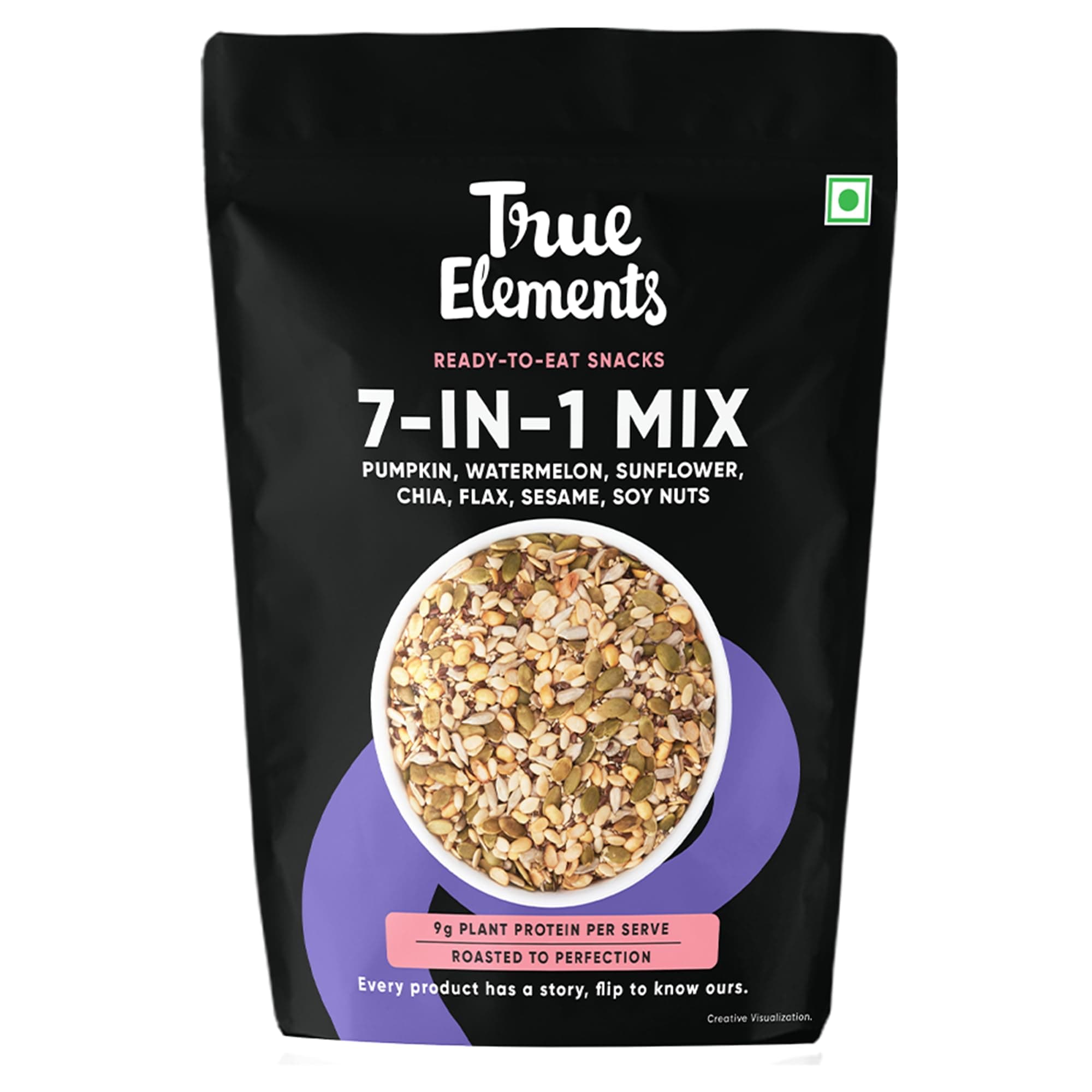 True Elements 7 in 1 Super Seeds & Nut Mix 8 Oz - (Roasted Pumpkin Seeds, Watermelon Seeds, Sunflower Seeds, Flax Seeds, Soyanuts, White Sesame & Chia Seeds)