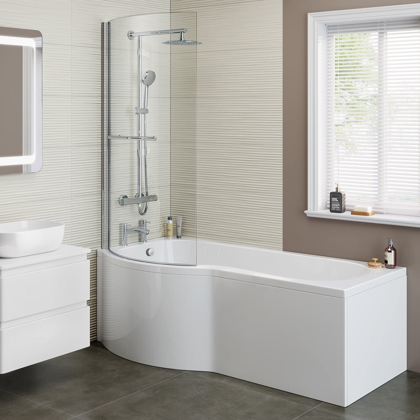 1700x850mm - Left Hand P-Shaped Bath Screen, Rail & Front Panel (Excludes End Panel)