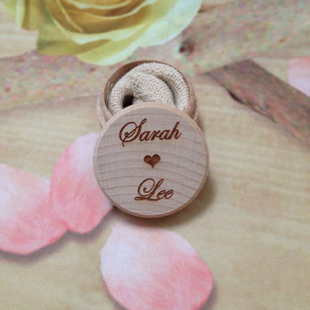 Small Wooden Milk Teeth Box Rounded Wedding Ring Box Personalised Name Wedding