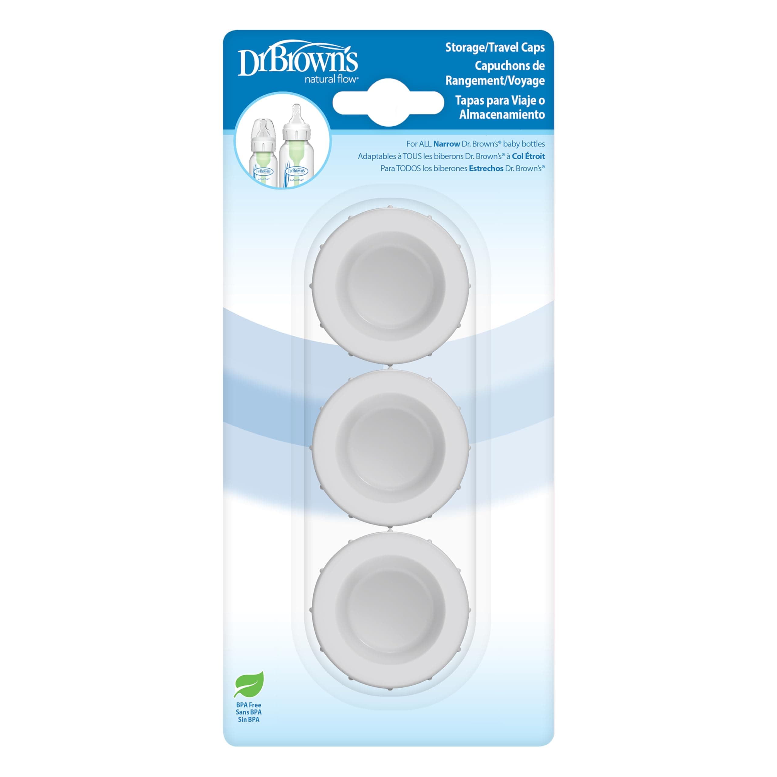 Dr. Brown's Natural Flow Standard Storage Travel Caps Replace (Pack of 3, Multicolor)