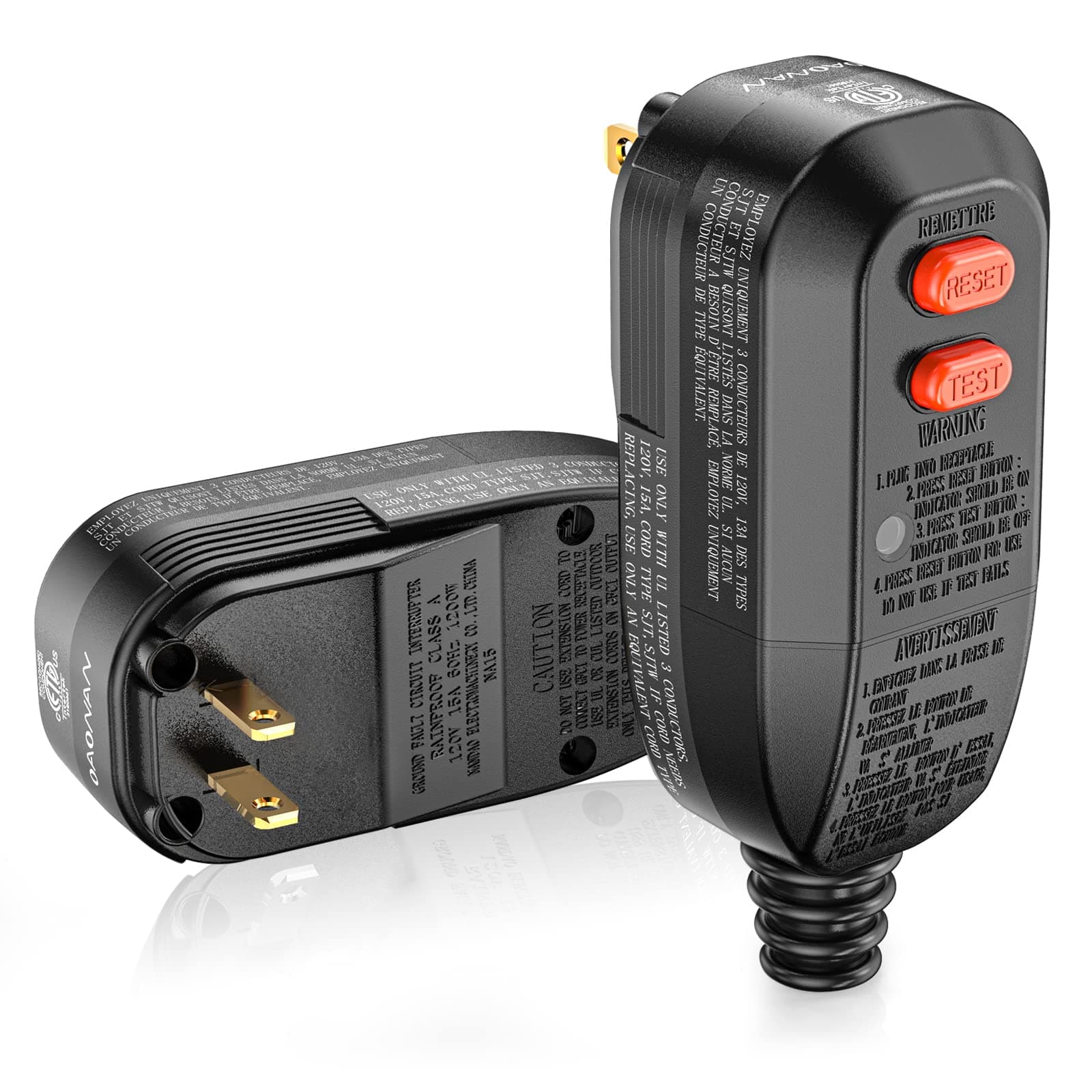 OAONAN GFCI Replacement Plug Assembly with Ground Fault Circuit Interrupter Safety RCD Protection for Pool Pump,Power Pressure Washer,Air Conditioner,Hair Dryer and so on (15Amp 2wires)