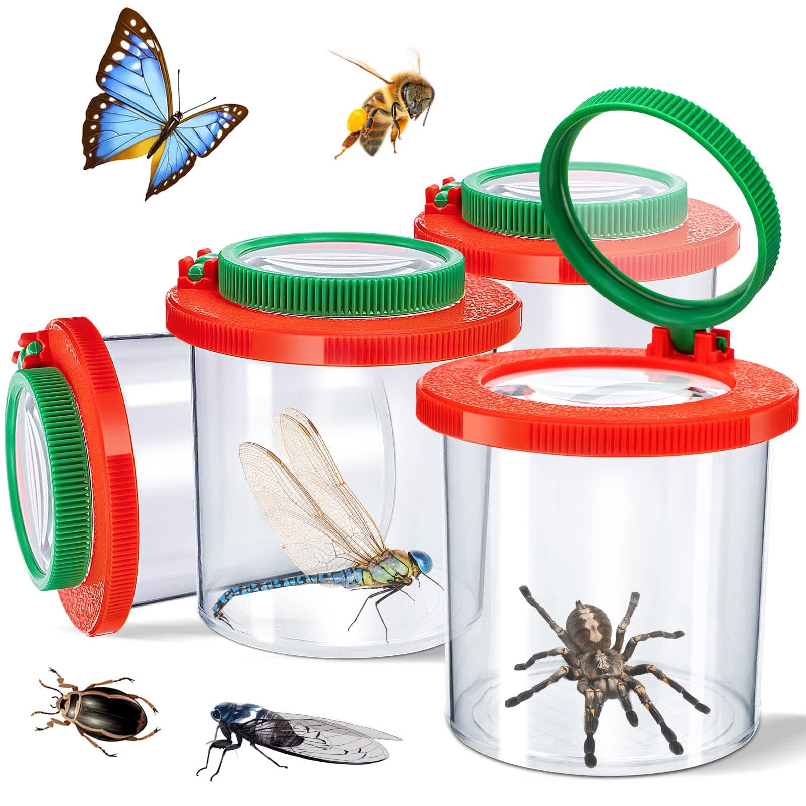 Insert Bug Viewer for Kids, 4PCS Magnifying Insect Box Bug Catcher Kit for Kids Bugs Magnifier Container Critter Insect Bugs Cage, Magnifier Backyard Explorer Insects Viewer Collecting Kit