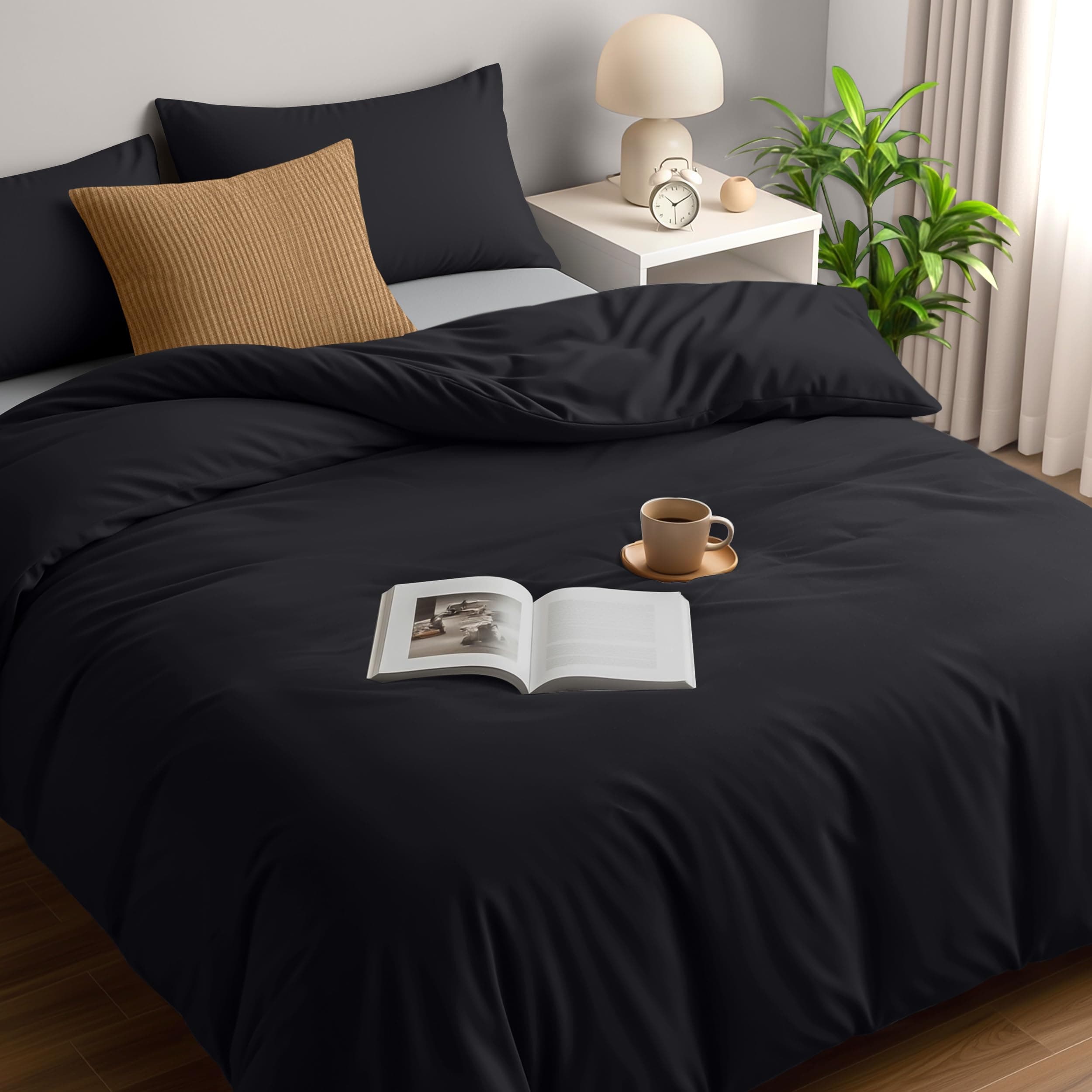 Utopia Bedding Duvet Cover Double with Pillow cases - Soft Microfibre Polyester - Bedding Quilt Cover Set (Black)