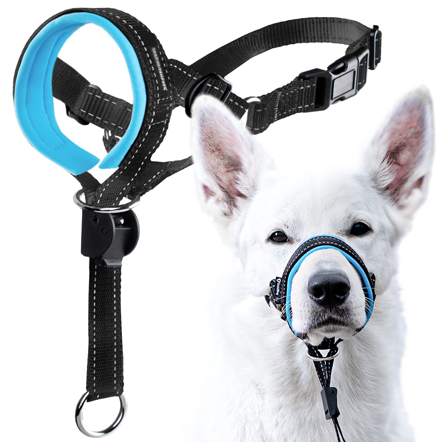 Dog Head Halter with Safety Strap - Stops Heavy Pulling On The Leash - Padded Headcollar for Small Medium and Large Dog Sizes - Head Collar Training Guide Included (Size 2, Blue)