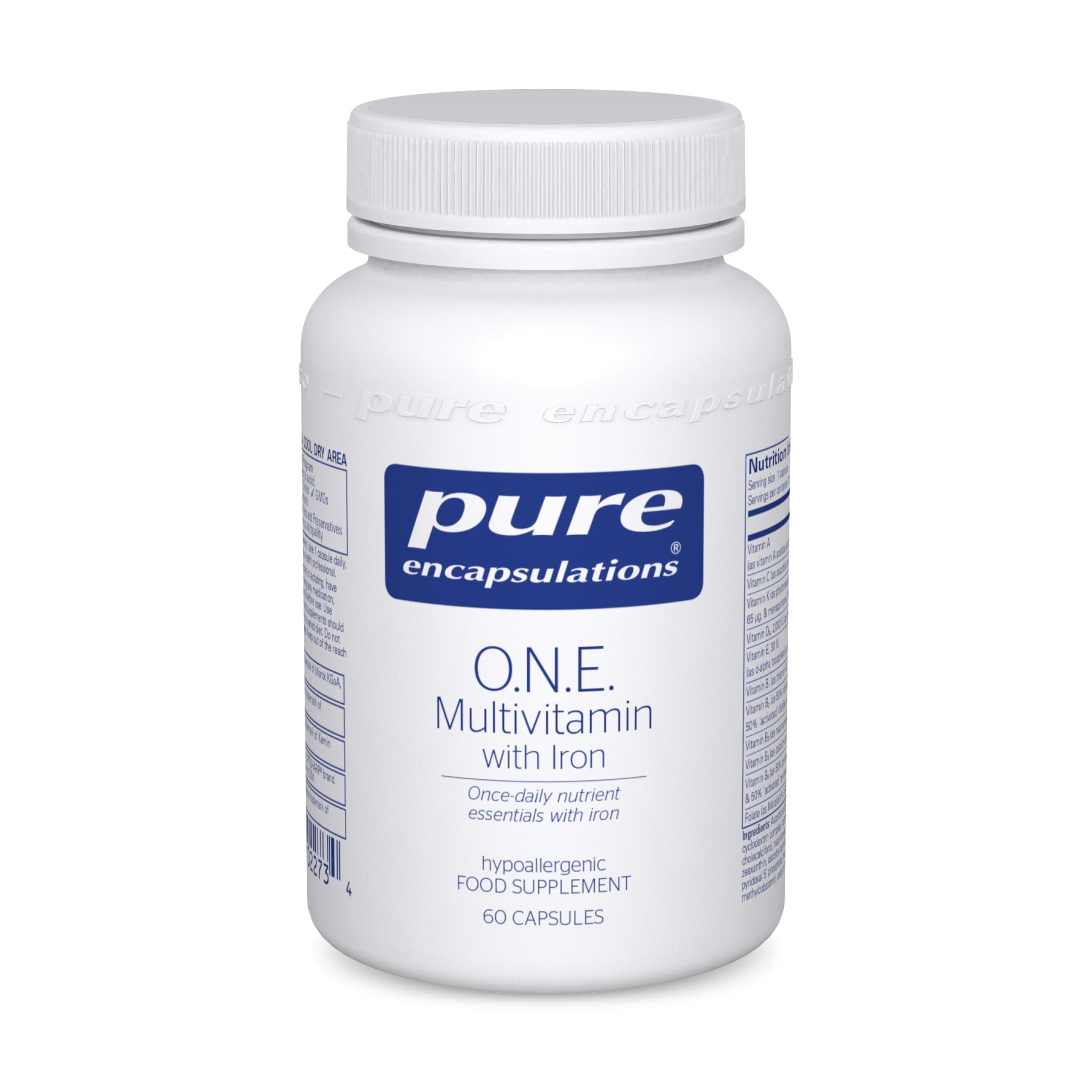 Pure Encapsulations O.N.E. Multivitamin with Iron - with B Vitamins, Folate, Zinc and Vitamins A, B, C, D, E and K in Highly Bioavailable Forms, 60 Capsules