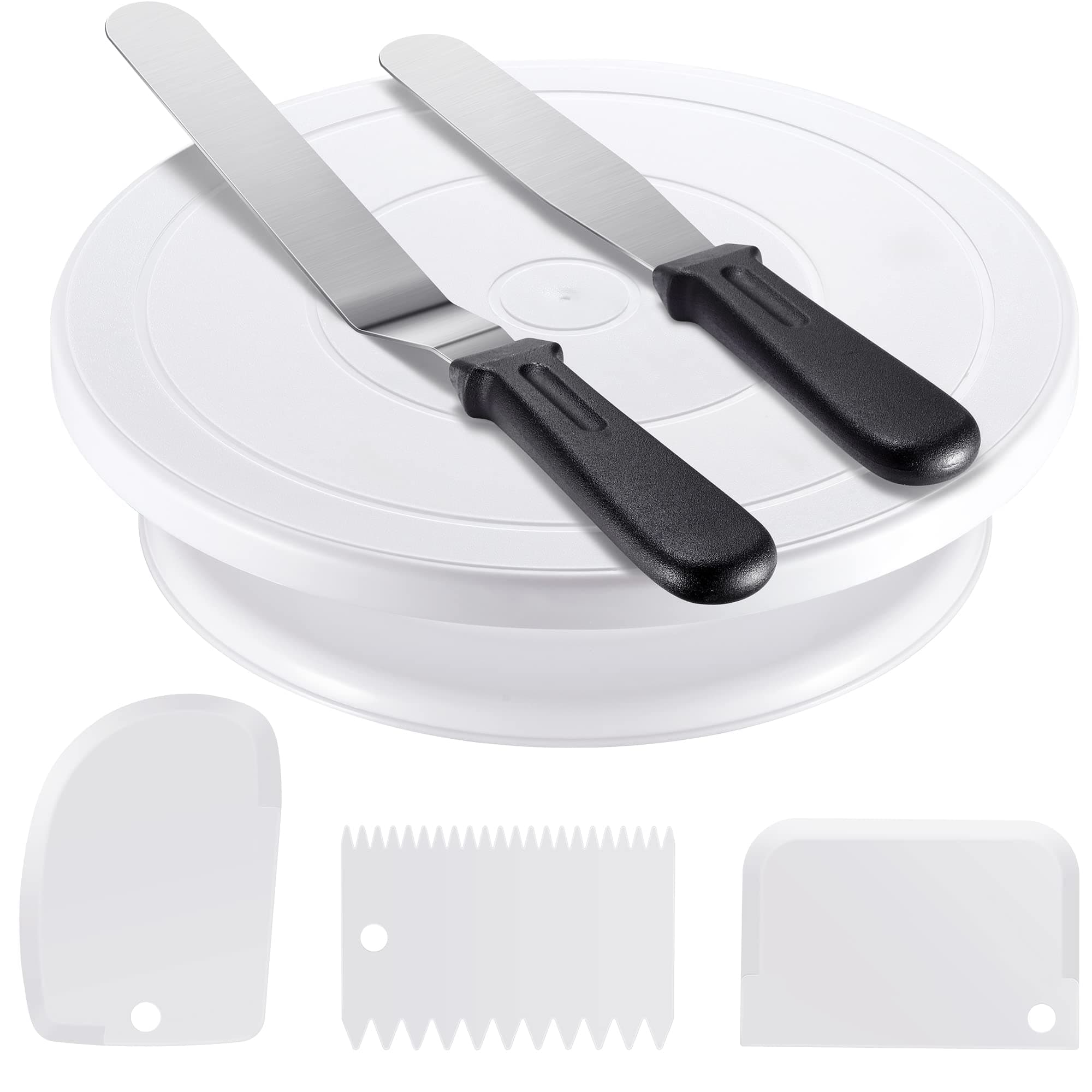 Kootek Cake Decorating Kit Baking Supplies Set Cake Turntable with 2 Frosting Straight Angled Spatula 3 Icing Smoother Scrapers Baking Accessories Tools for Beginners and Pros, White