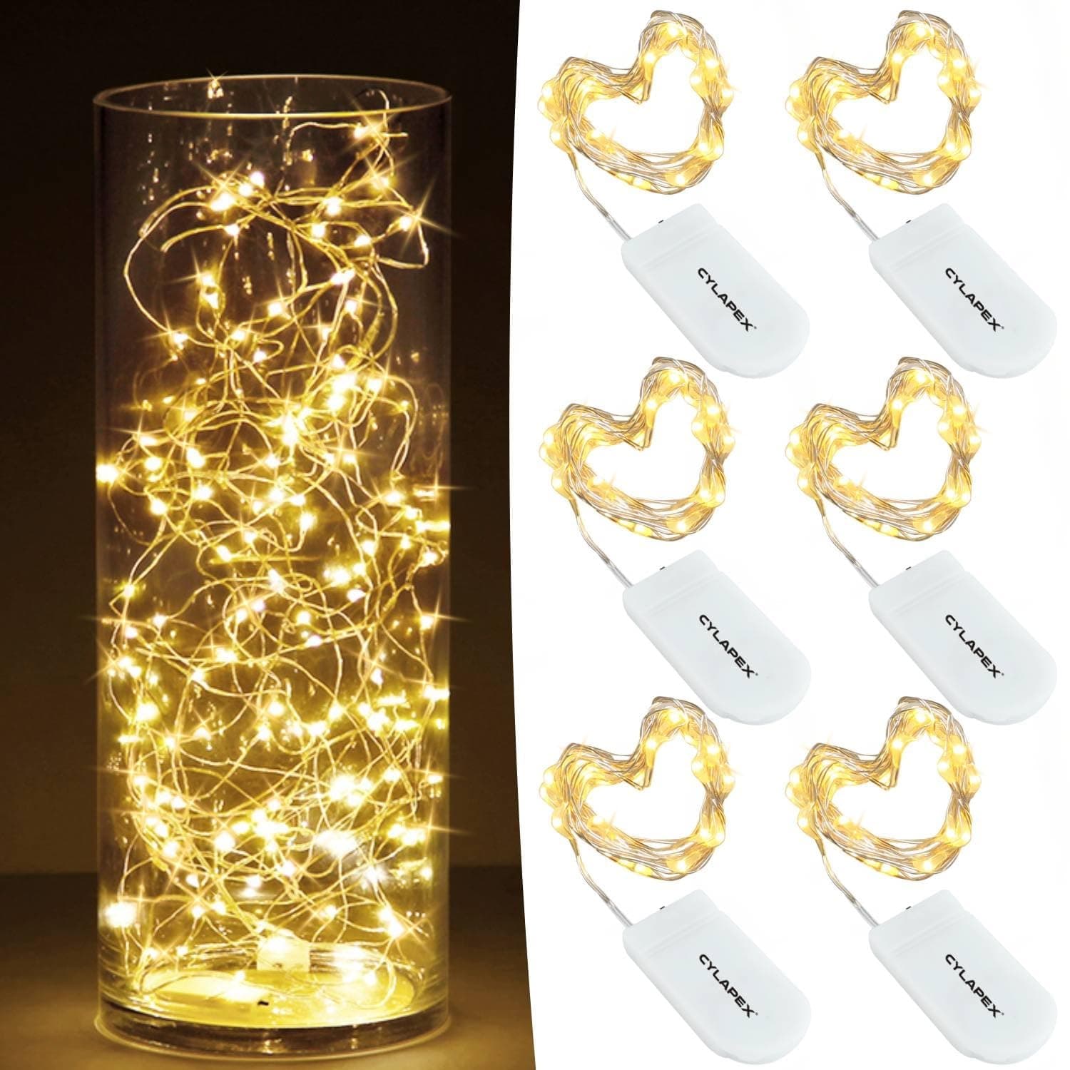 6 Pack Warm White Fairy Lights String Battery Operated Fairy Lights Firefly Lights LED Starry String Lights 7ft 20 LEDs Silvery Copper Wire for Christmas DIY Decoration Costume Wedding Party