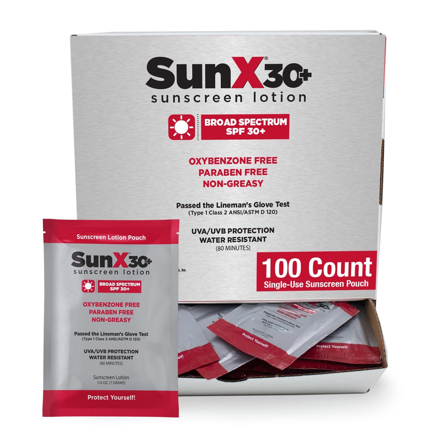CoreTex Sun X 30+ SPF Individual Sunscreen Packets Travel Size - Bulk Pack of 100 Paraben, Oxybenzone, & Oil Free Broad Spectrum Sunscreen - No White Cast and Water Resistant Up to 80 Minutes