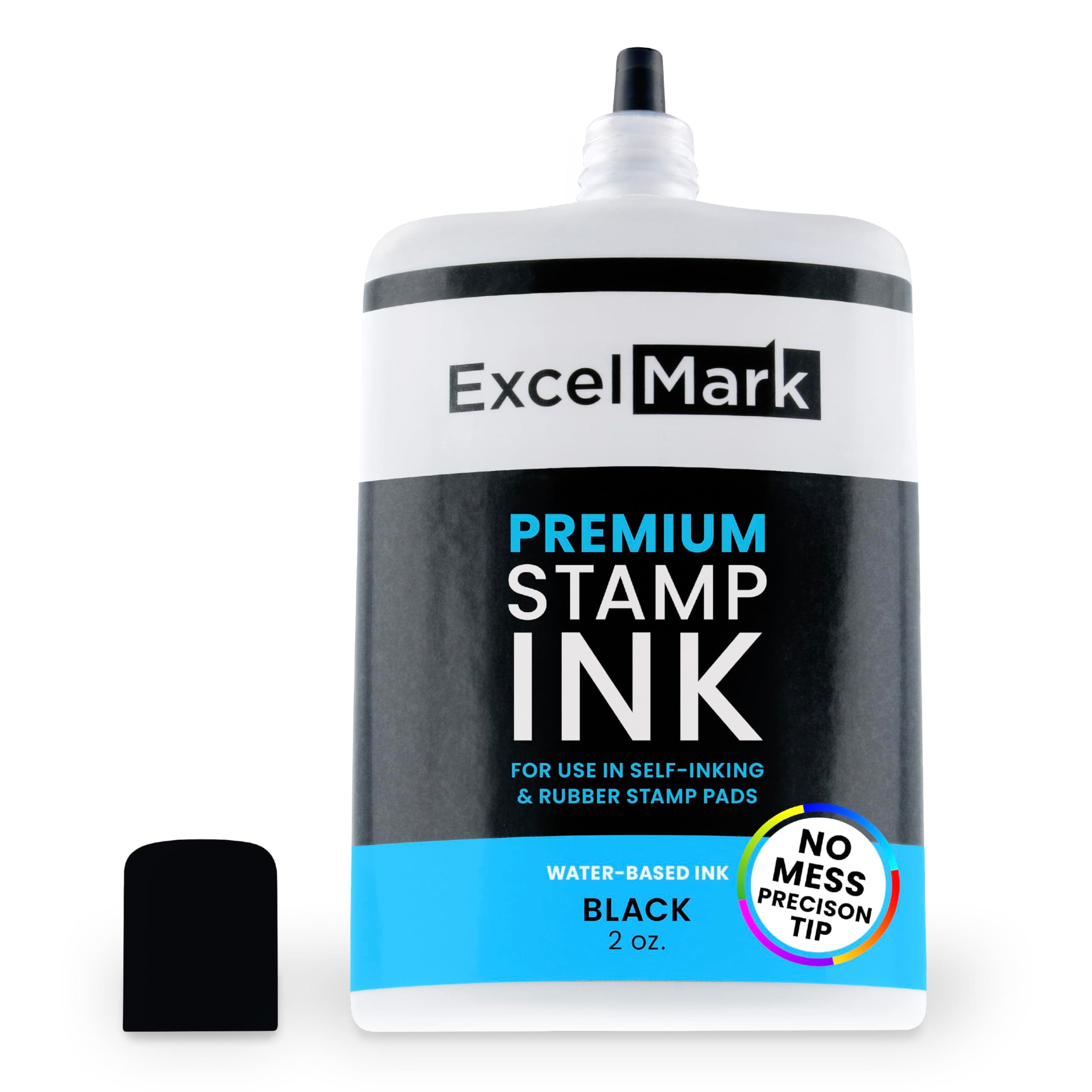 ExcelMark Stamp Ink – Ink Refill for Stamp Pads & Self-Inking Stamps - No Mess Precision Tip - Easy Re-Inking - Perfect for Crisp, Clear Impressions - 2 oz. - Black Ink