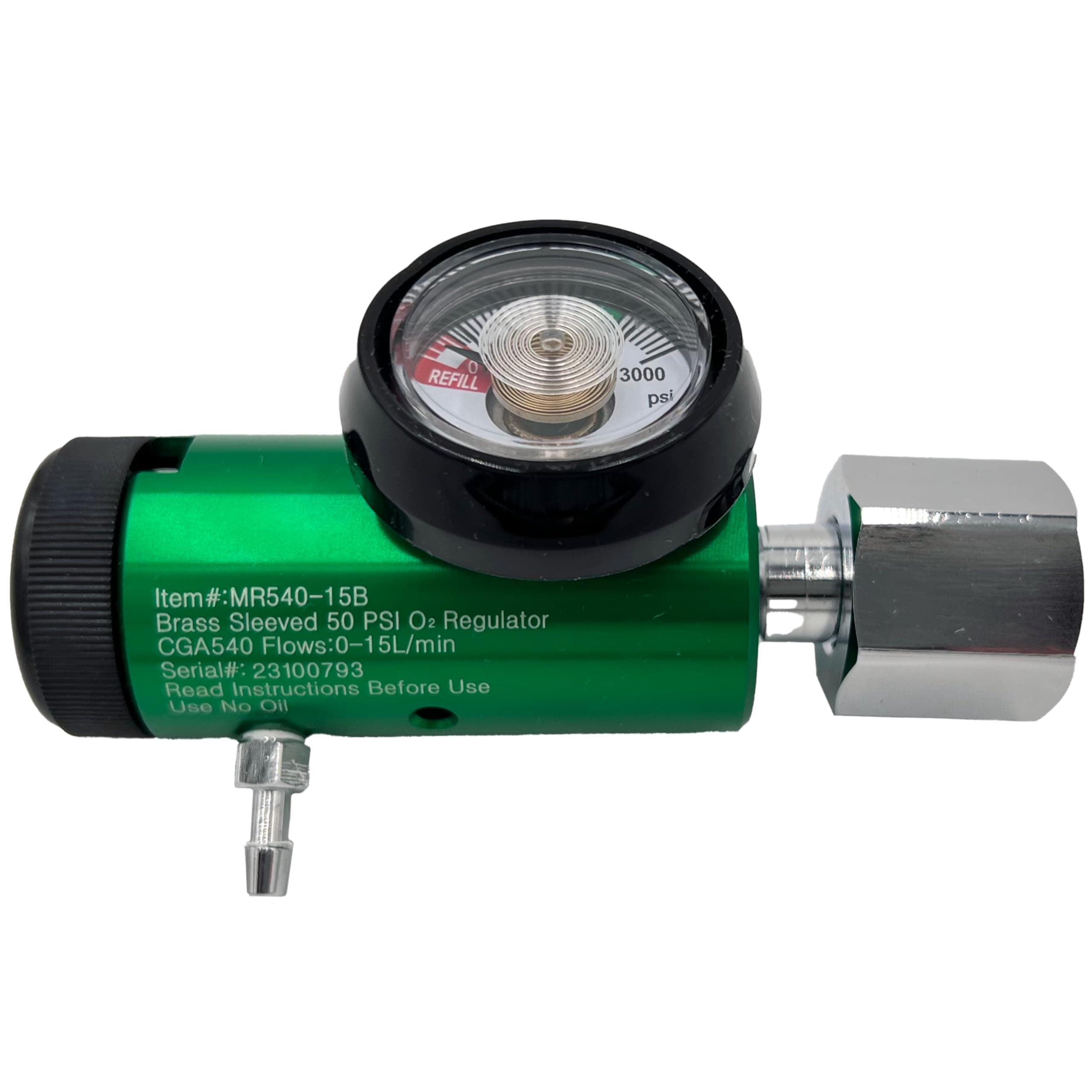 15LPM Oxygen Regulator CGA-540, Adjustable Flow 0-15 LPM - ASTM G175-03 - Aluminum/Brass, Max Inlet: 3000 PSI, Outlet: 50 PSI - Compact 1.38 inches X 6.29 inches