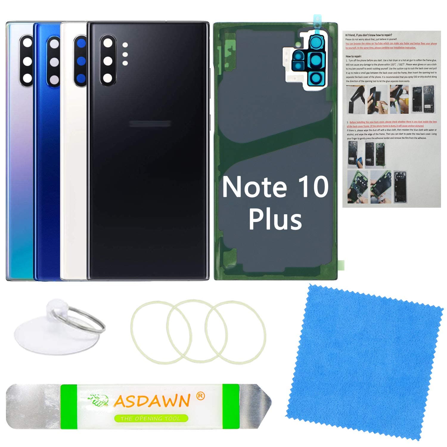 Galaxy Note 10+ Back Cover Glass Replacement with Pre-Installed Camera Lens+Installation Manual+Repair Tool Kit for Samsung Galaxy Note 10 Plus SM-N975 All Carriers (Aura Black)