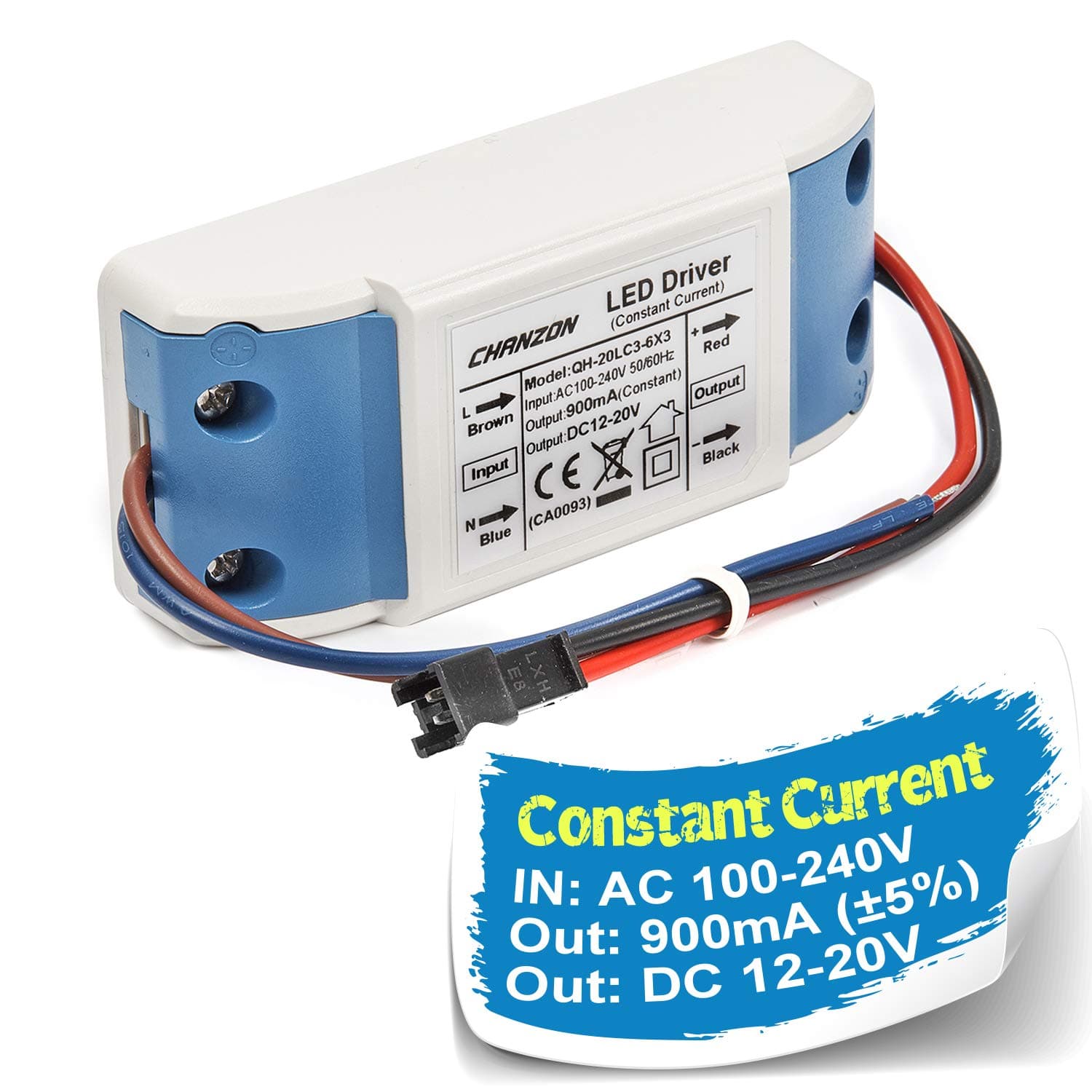 Chanzon LED Driver 900mA (Constant Current Output) 12V-20V (Input 100-240V AC-DC) (4-6) x3 12W 15W 18W 20W Power Supply 900 mA Lighting Transformer Drivers for High Power COB Chips (Plastic Case)