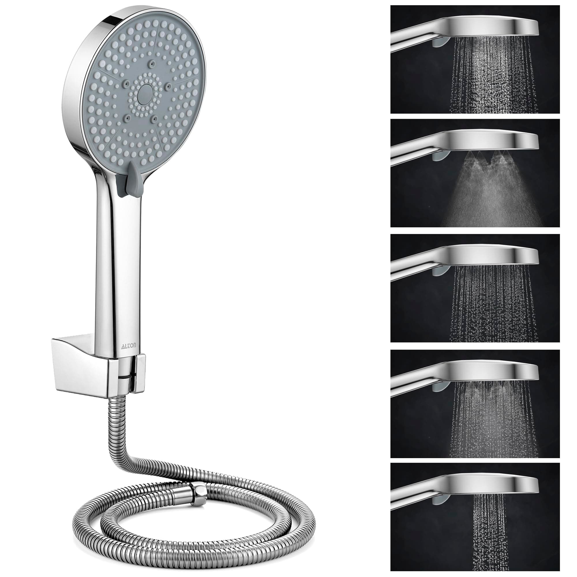 SHR20765 ABS 5-Function Hand Shower with 1.5 Meter Flexible Tube and Wall Hook, Chrome Finish