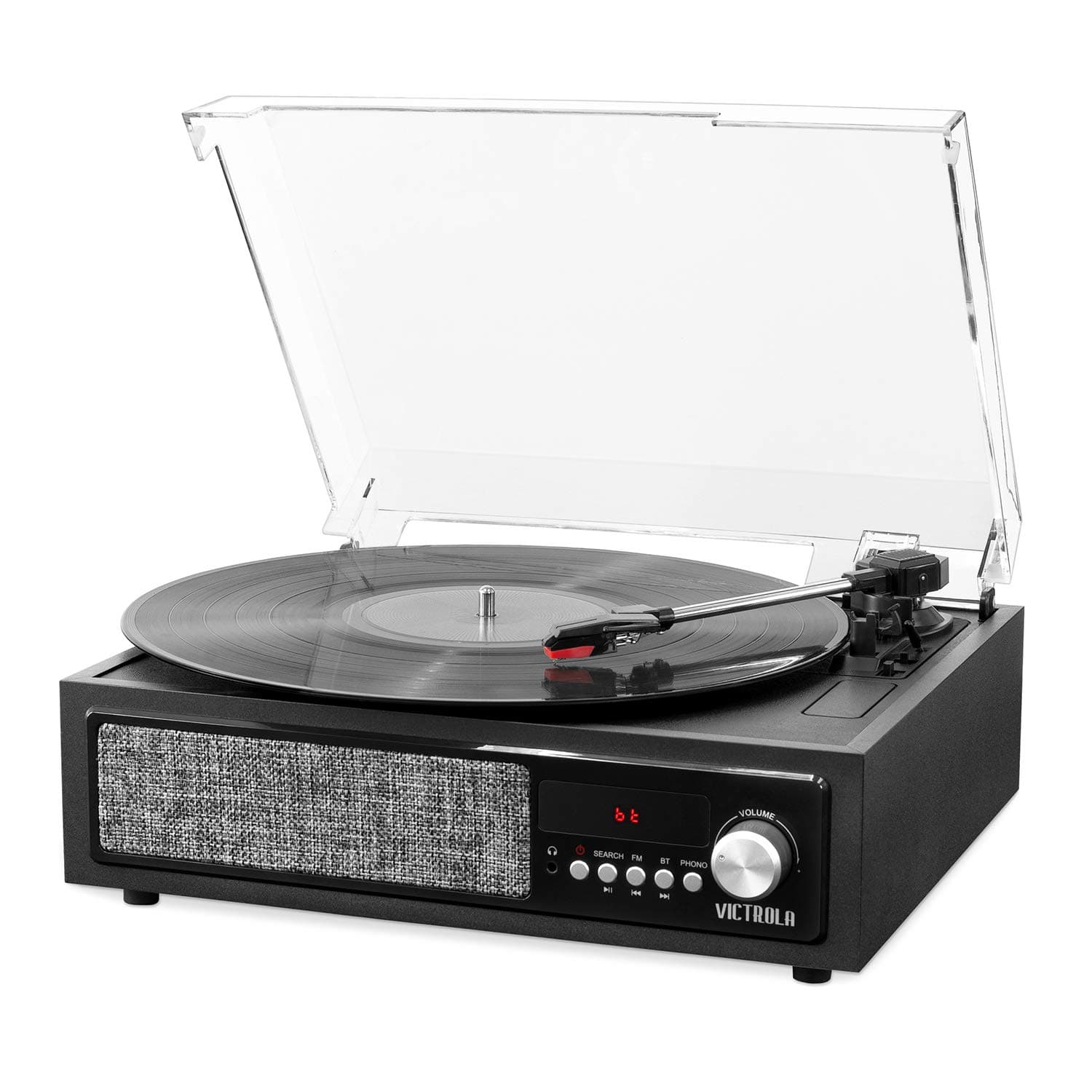 3-in-1 Bluetooth Record Player with Built in Speakers and 3-Speed Turntable, Black (VTA-67)