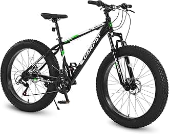 26 Inch Fat Tire Bike Adult/Youth Full 21 Speed Mountain Bike, Dual Disc Brake, High-Carbon Steel Frame, Front Suspension, Mountain Trail Bike, Urban Commuter City Bicycle